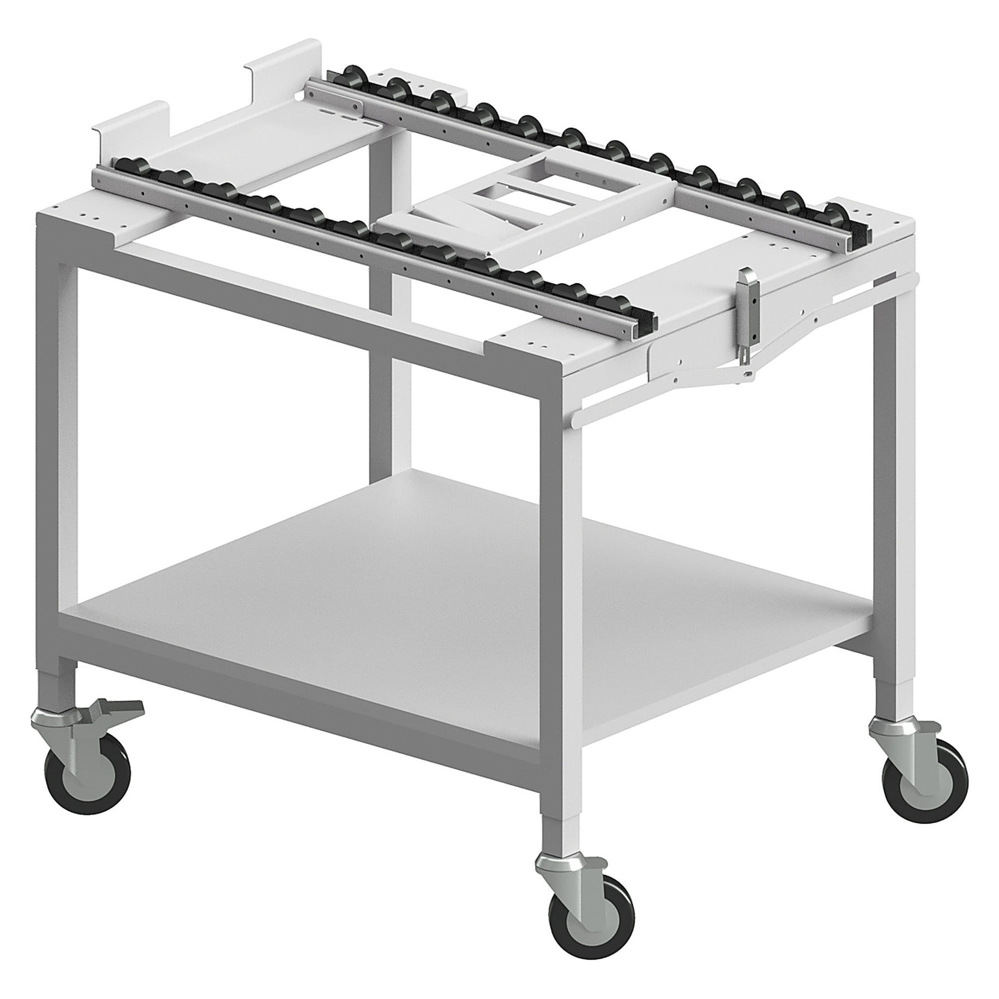Transportwagen für Werkstückträger mit Röllchenleisten, Spurweite 400 mm