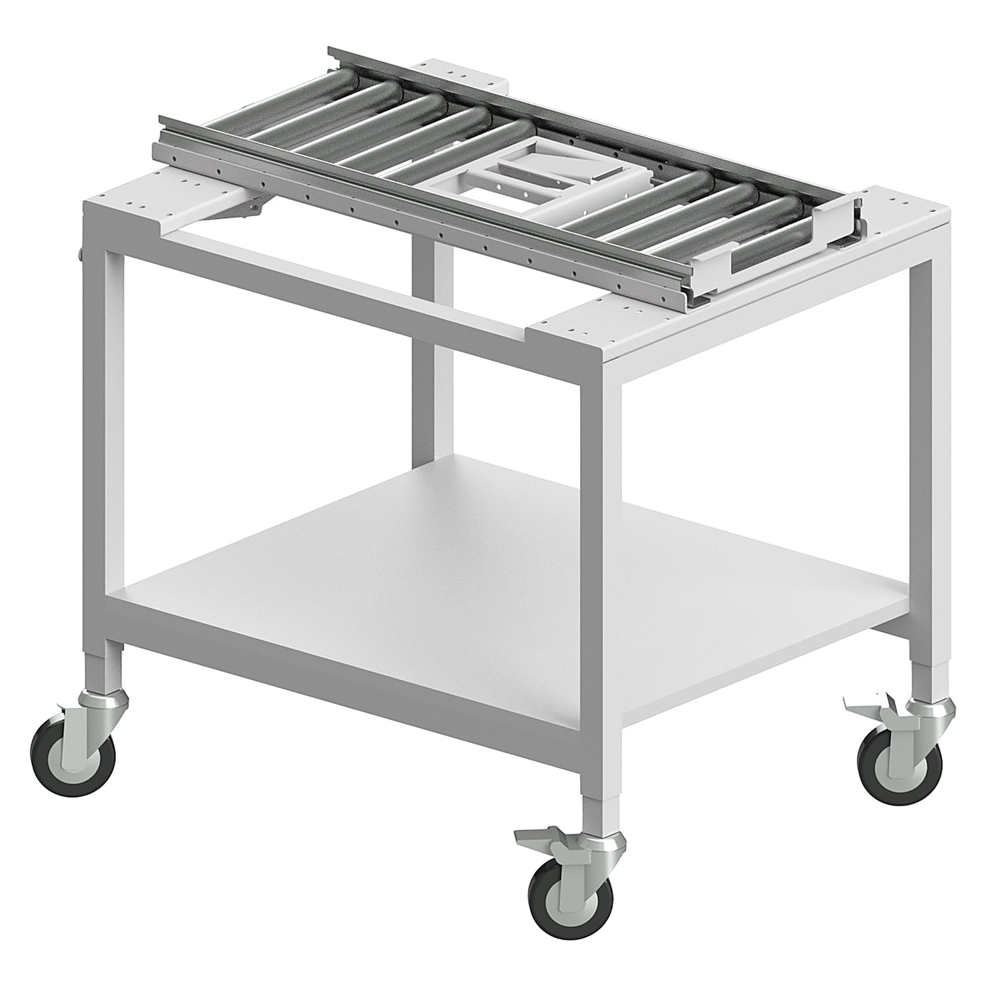Chariot de transport pour supports de pièces avec convoyeur à rouleaux, écartement 300 mm - Karl 58.565.72