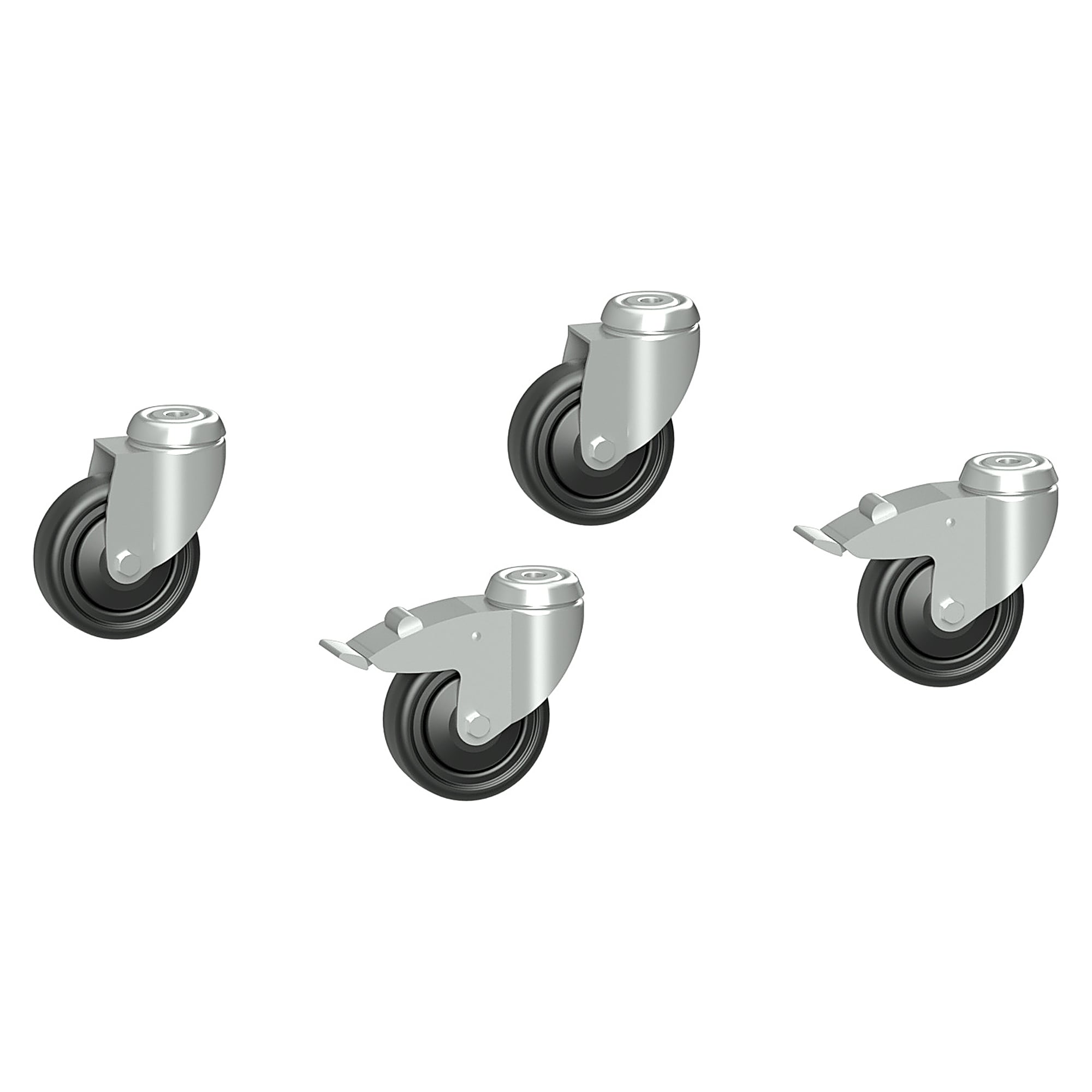 Jeu de roulettes pivotantes ESD pour rayonnage FIFO, 4 x Ø 100 mm, 2 blocables - Karl 69.560.98