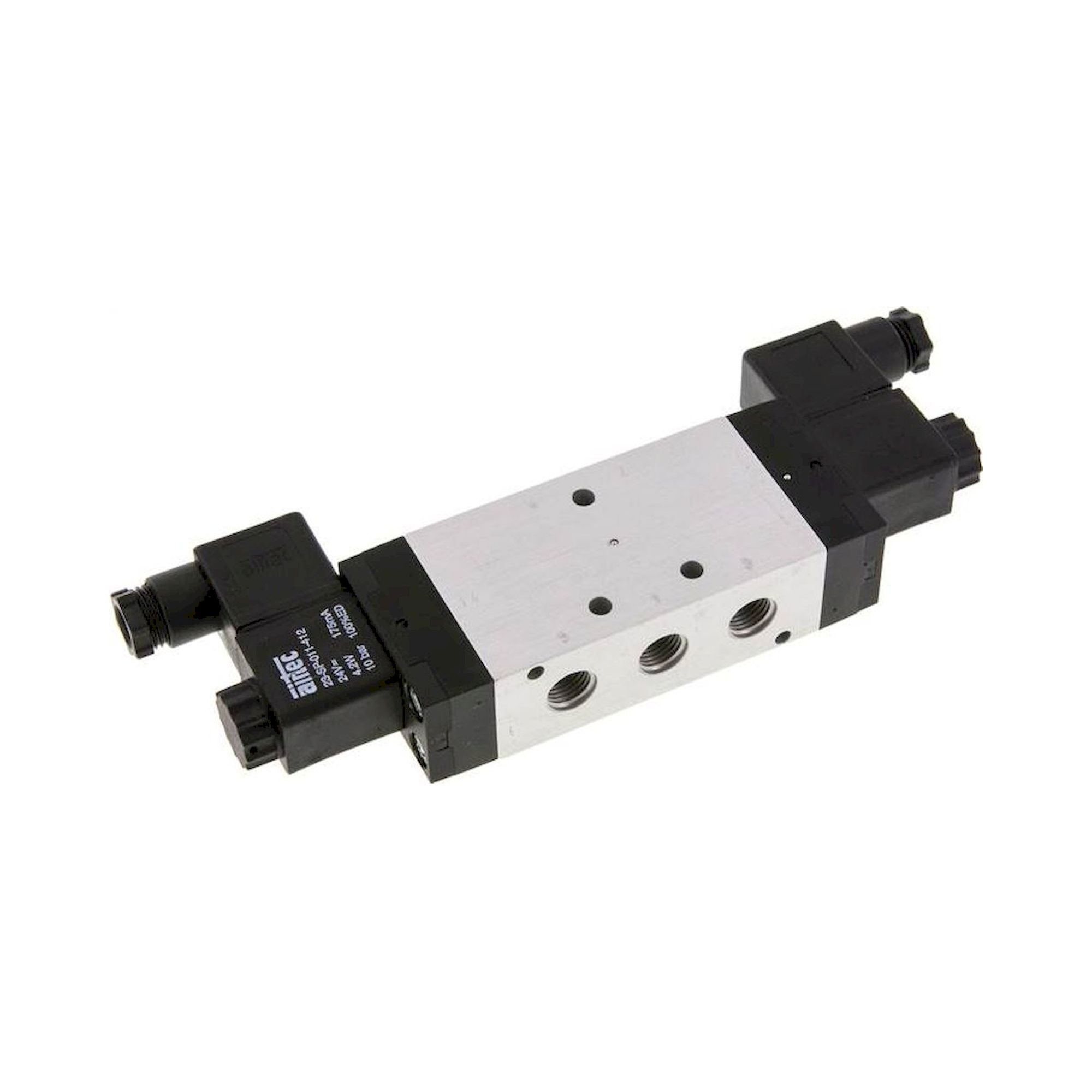 Airtec KM 10530HN 24V=. 5/3-Wege Magnetventil, G 1/4", Mittelstellung geschlossen, 24 V DC, Standard