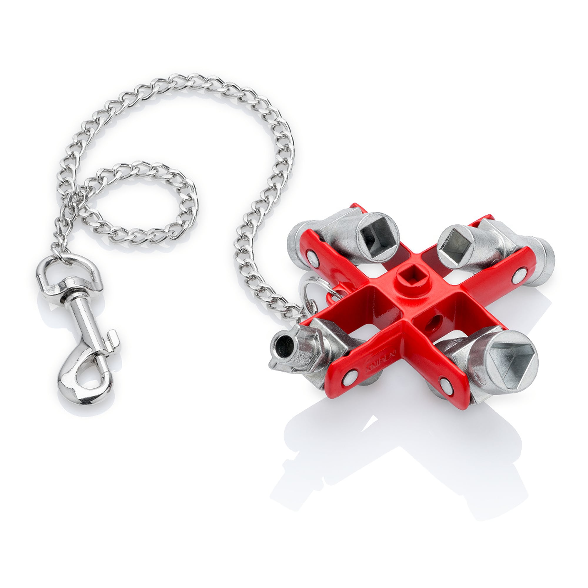 Universal control cabinet key for 5 locking systems, with chain and snap hook, 96 mm