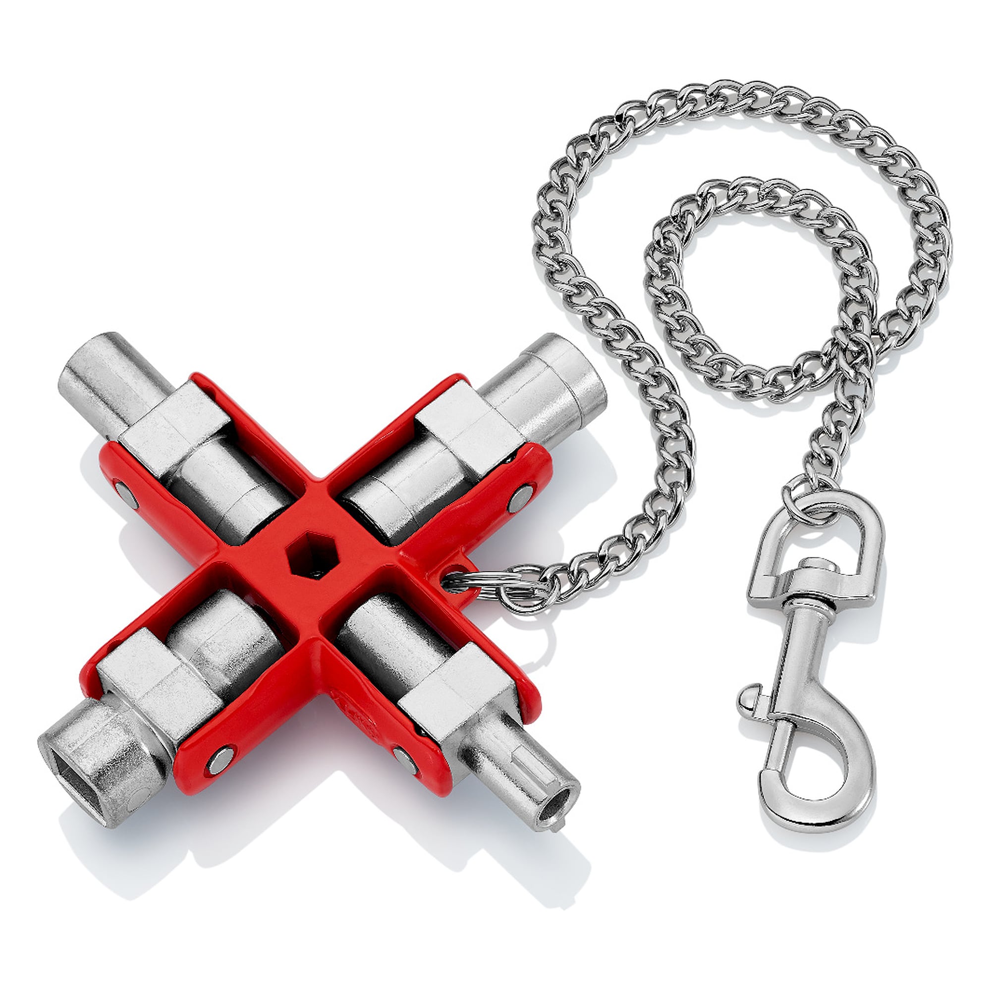 Universal control cabinet key for 5 locking systems, with chain and snap hook, 96 mm