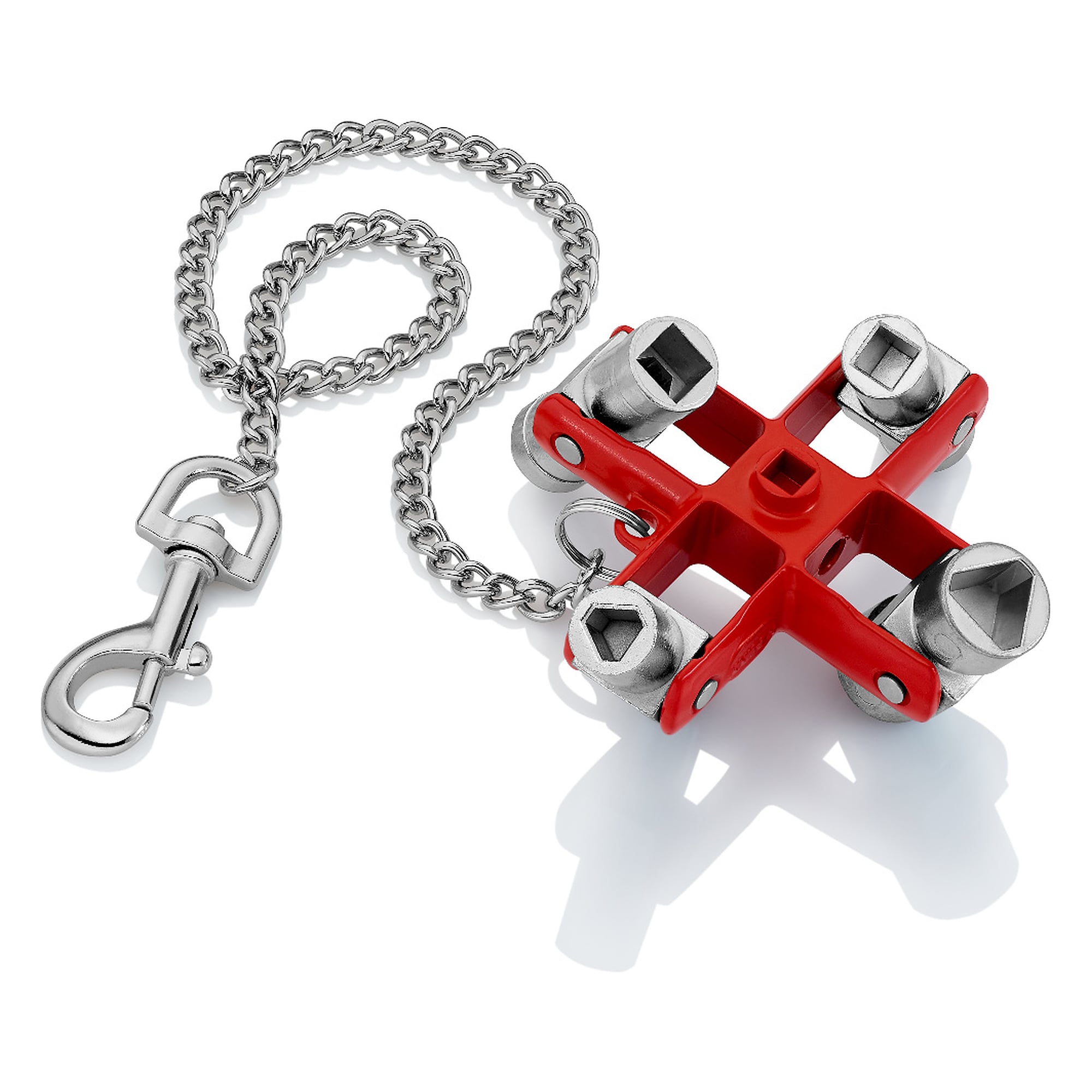 Universal control cabinet key for 5 locking systems, with chain and snap hook, 96 mm