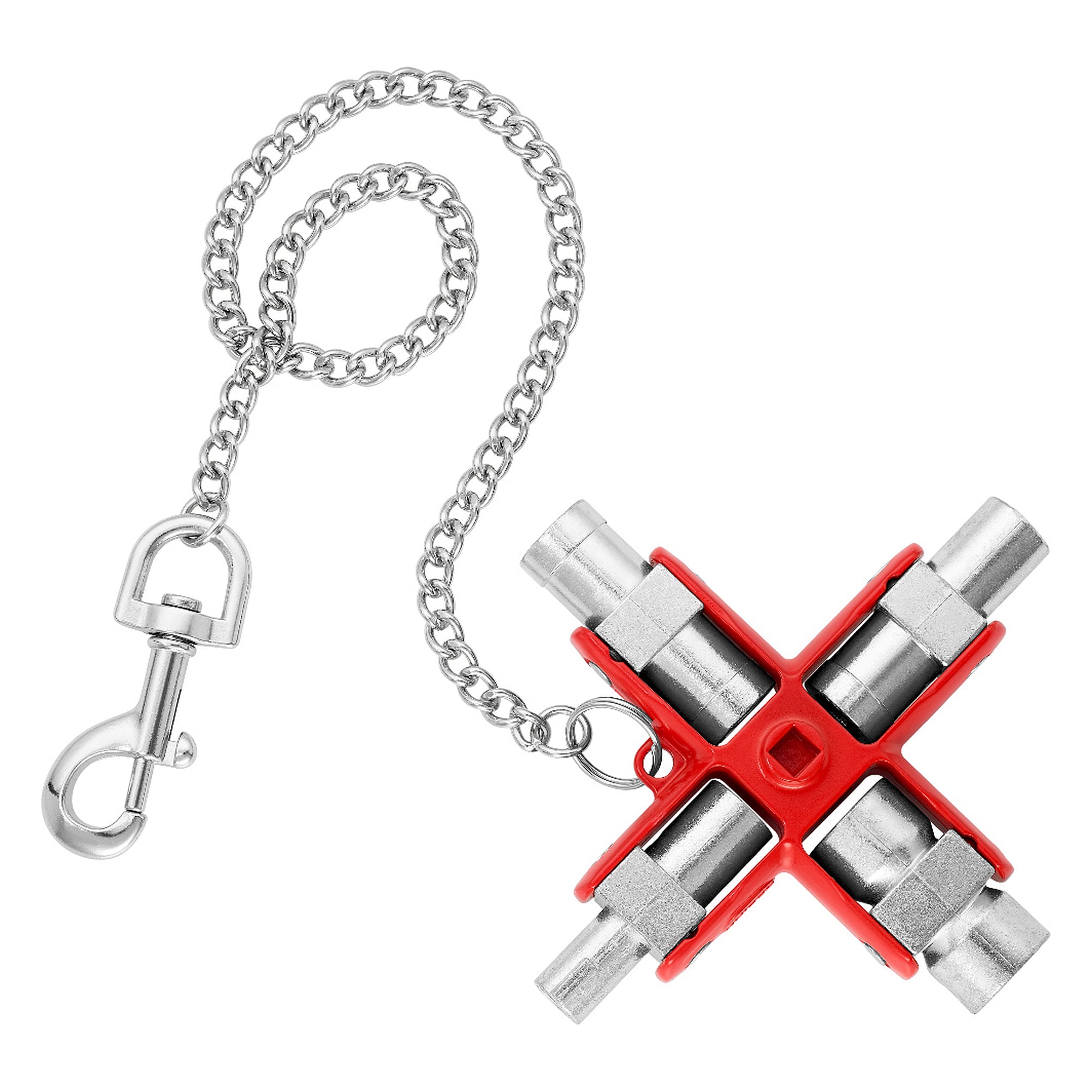 Universal control cabinet key for 5 locking systems, with chain and snap hook, 96 mm