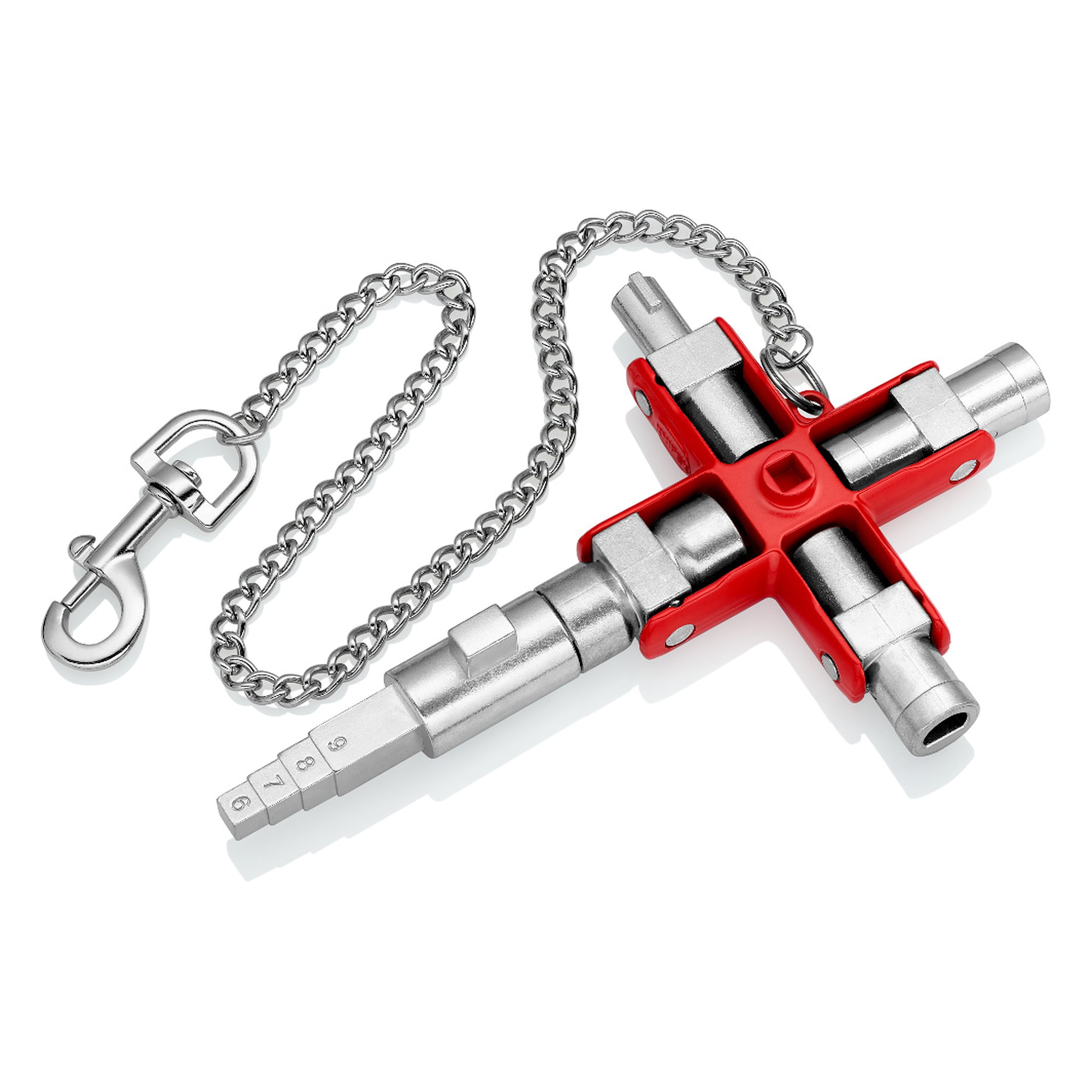 Universal key Construction for 7 locking systems, with PZ attachment and chain, 96 mm