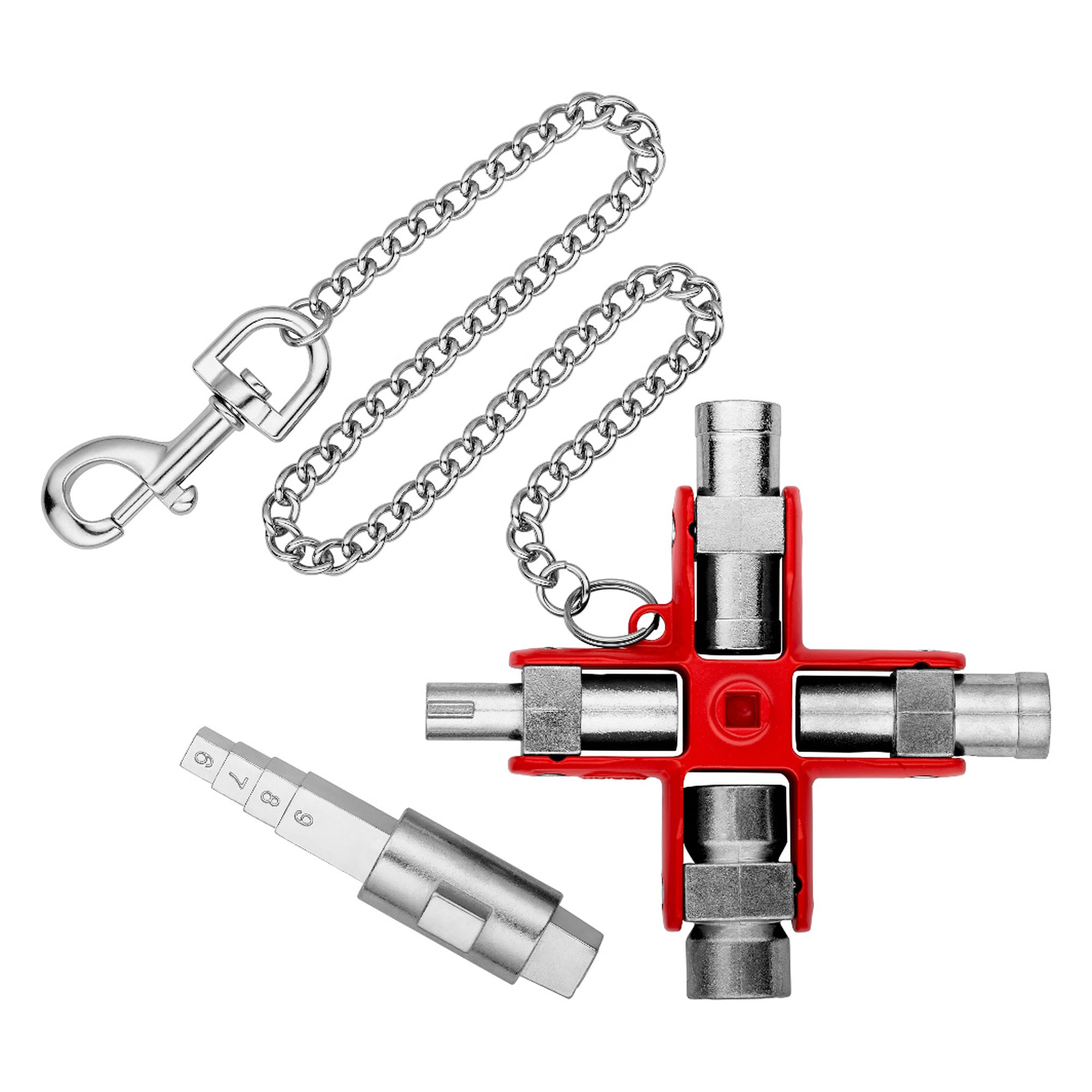 Universal key Construction for 7 locking systems, with PZ attachment and chain, 96 mm