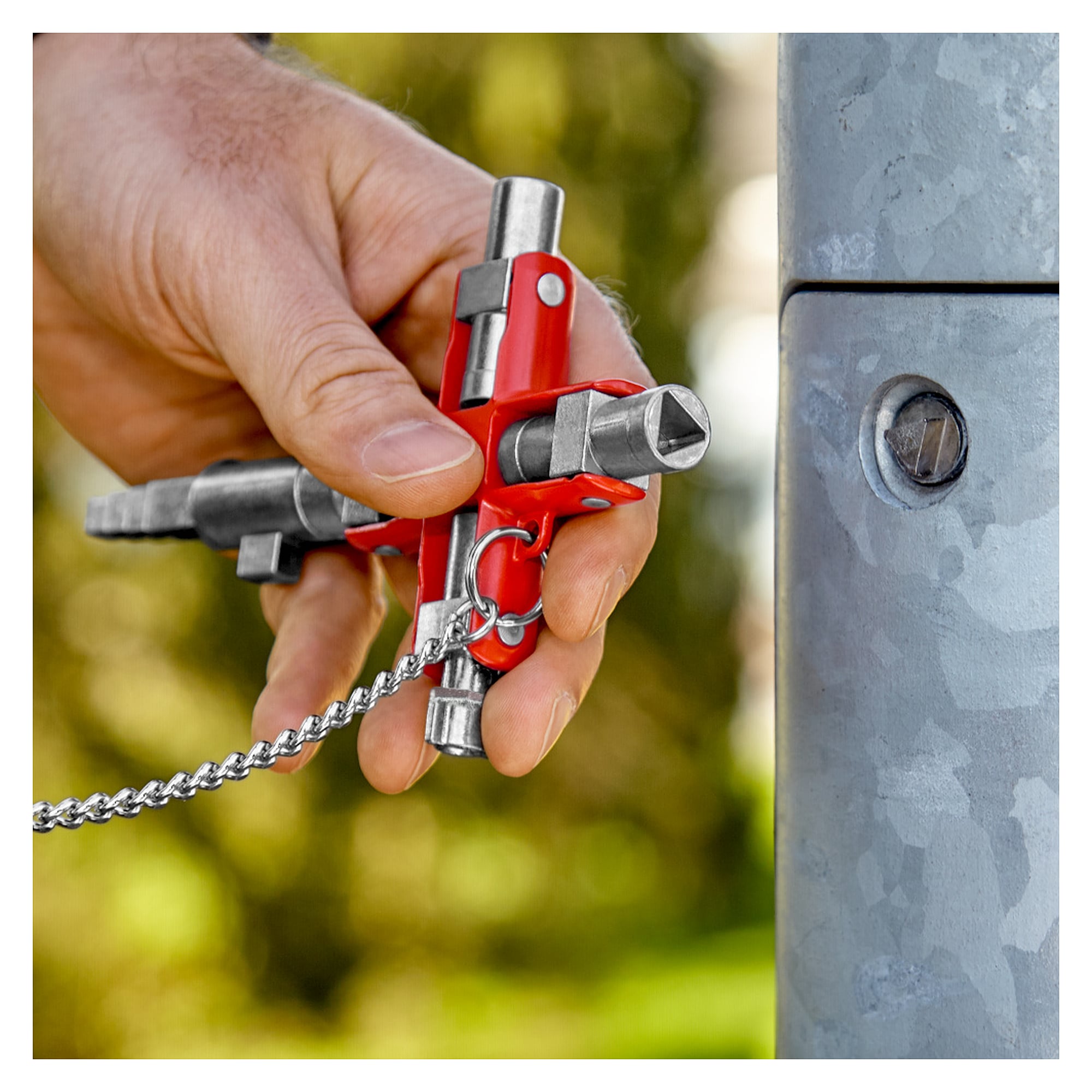 Universal key Construction for 7 locking systems, with PZ attachment and chain, 96 mm