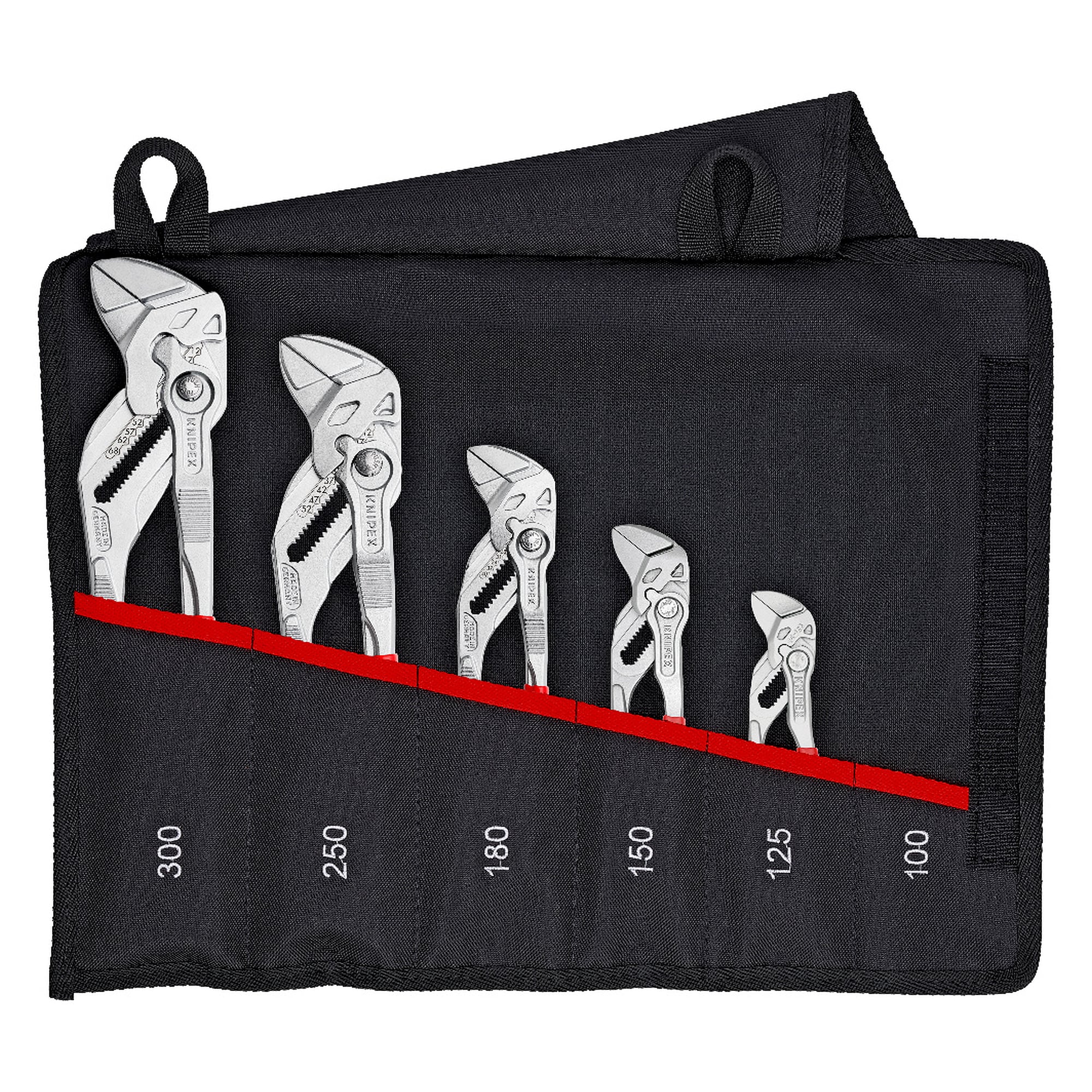 Jeu de pinces-clés 5 pièces en trousse à enrouler, longueurs 125 à 300 mm