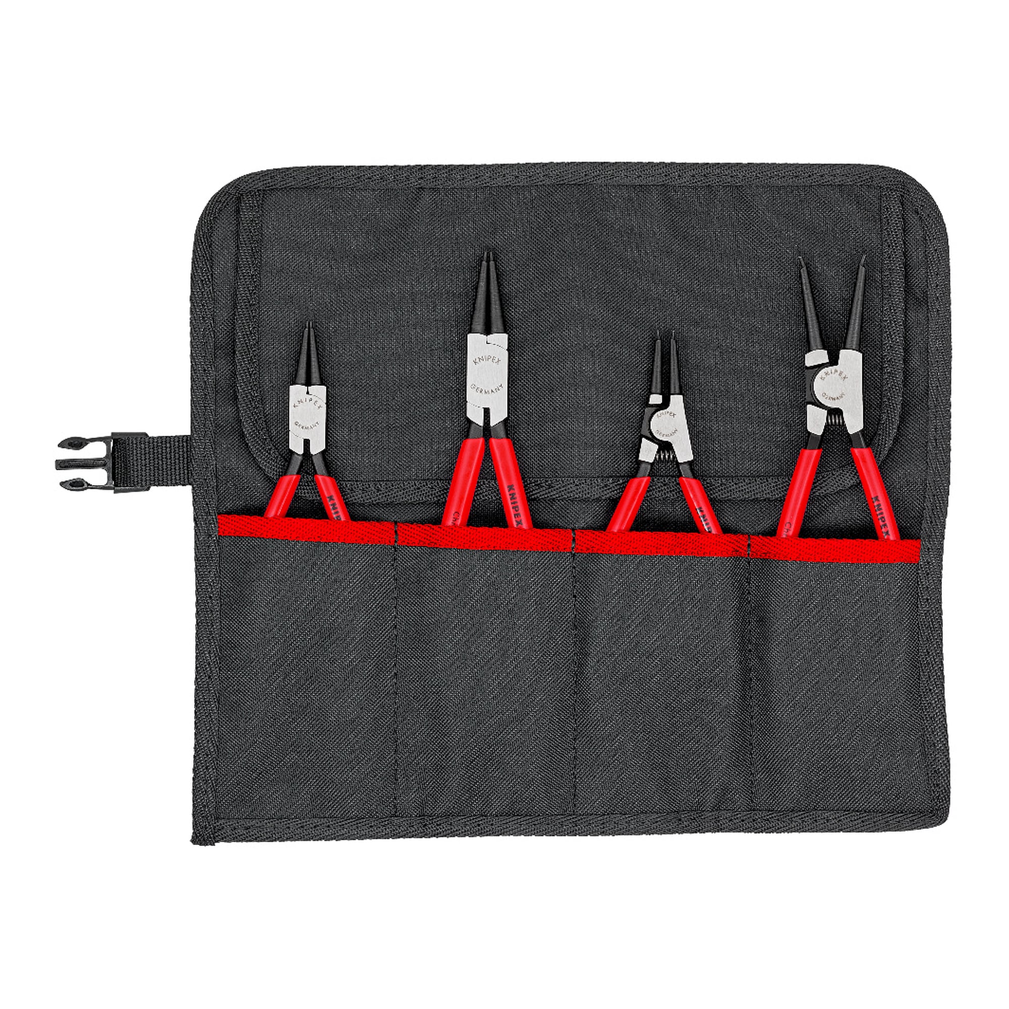 Sicherungsringzangen-Set 4-teilig für Innen- und Außenringe, Rolltasche 315 x 275 mm