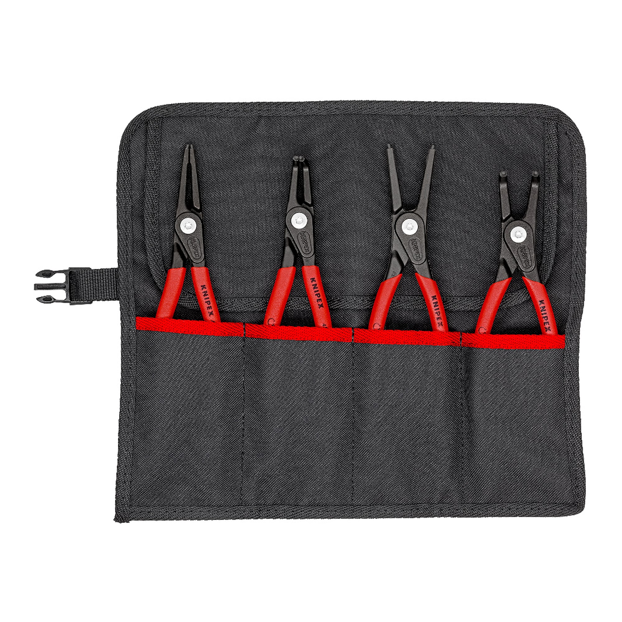 Set of circlip pliers, 4 precision pliers for the highest requirements, tool roll 315 x 275 mm