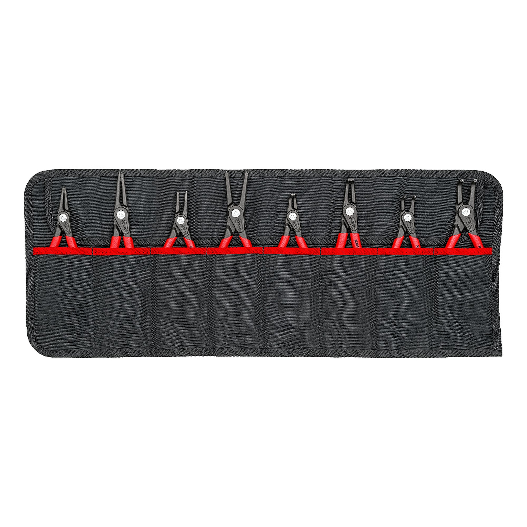 Set of circlip pliers, 8 precision pliers for the most demanding work, tool roll 610 x 240 mm