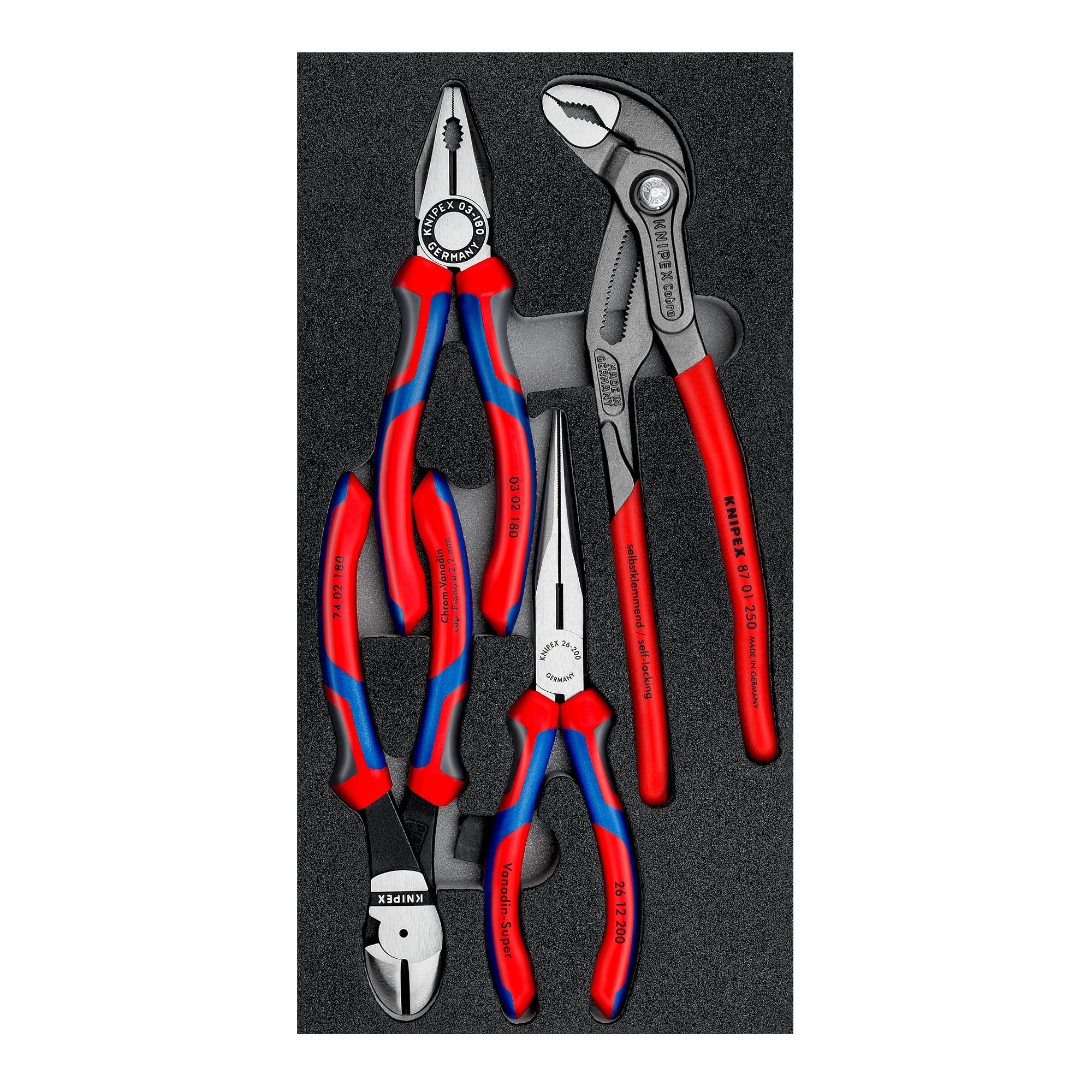 Pliers set Basic, 4 pliers in a foam tray 335 x 165 mm