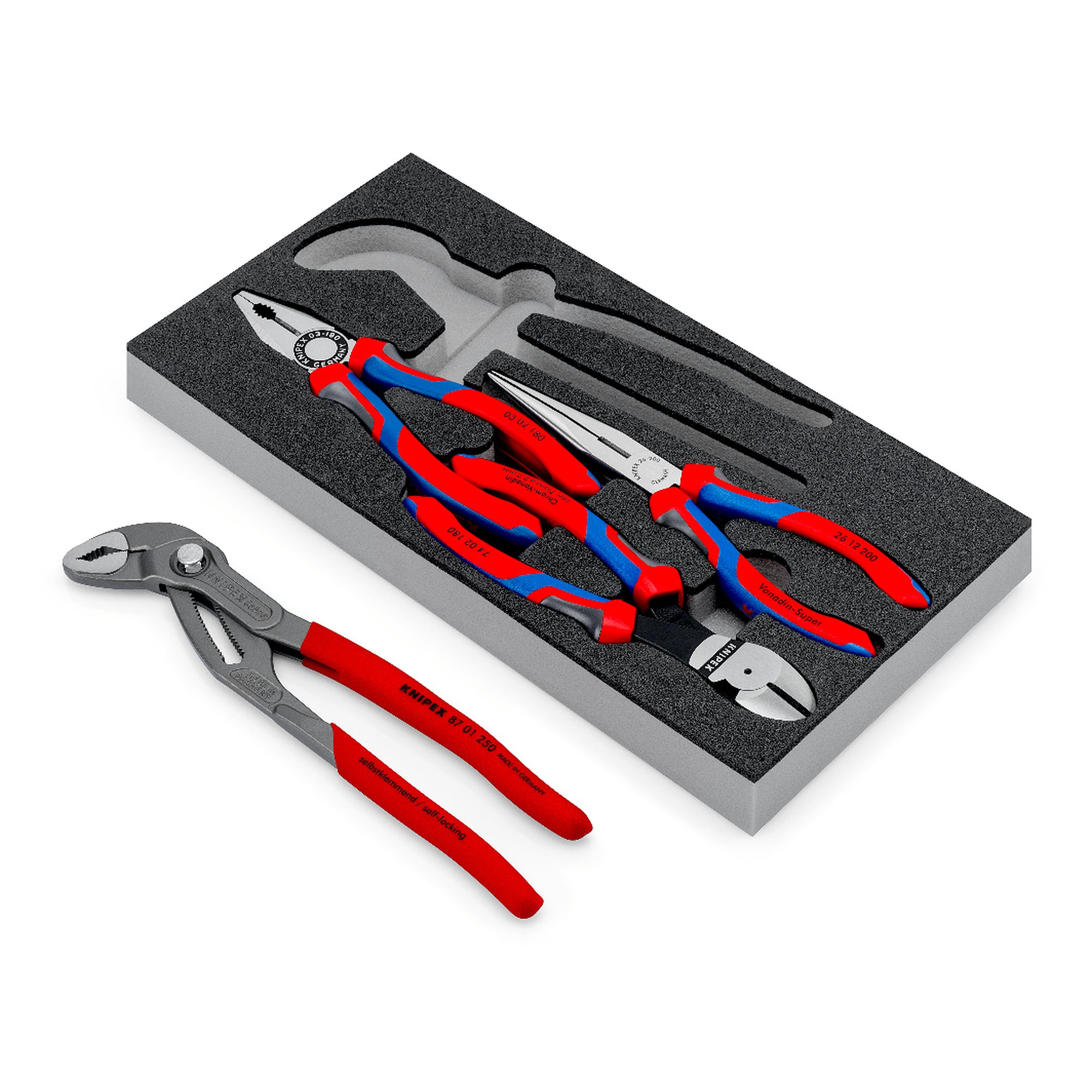 Pliers set Basic, 4 pliers in a foam tray 335 x 165 mm