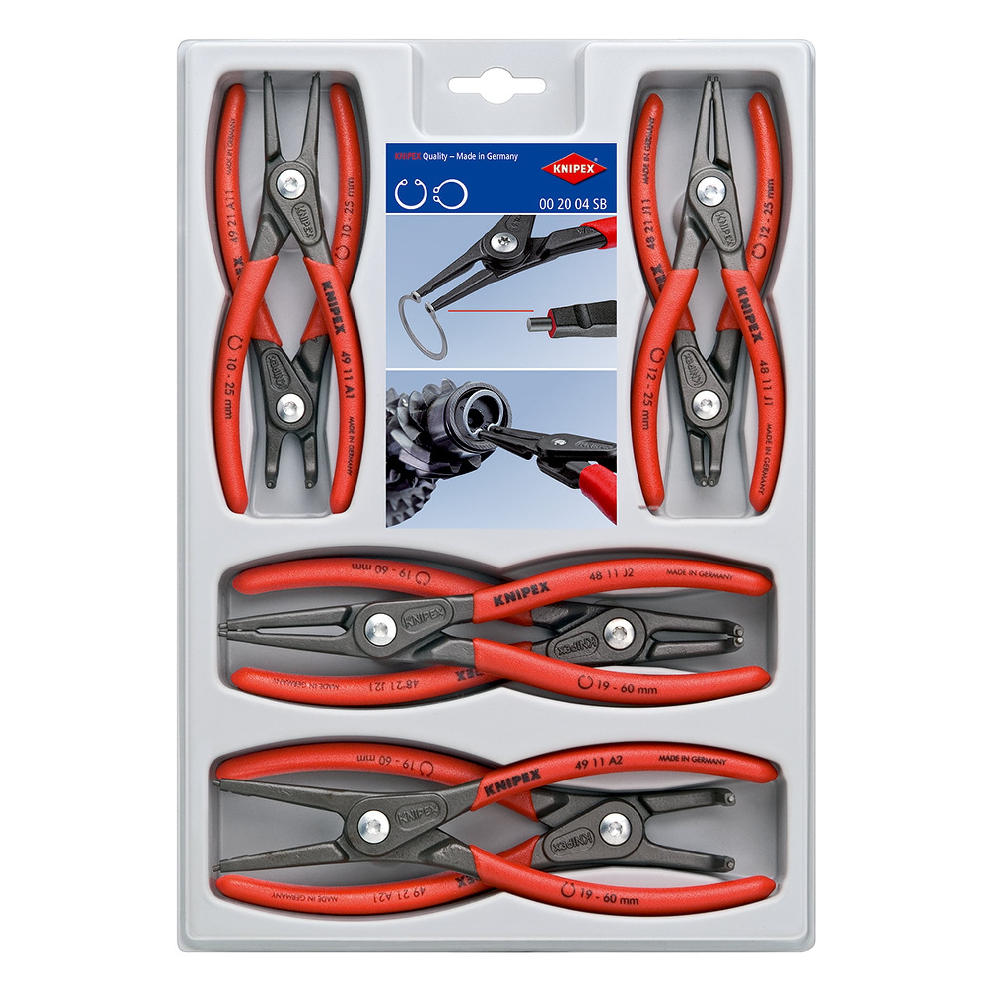 Precision circlip pliers set, 8 pieces for internal and external circlips