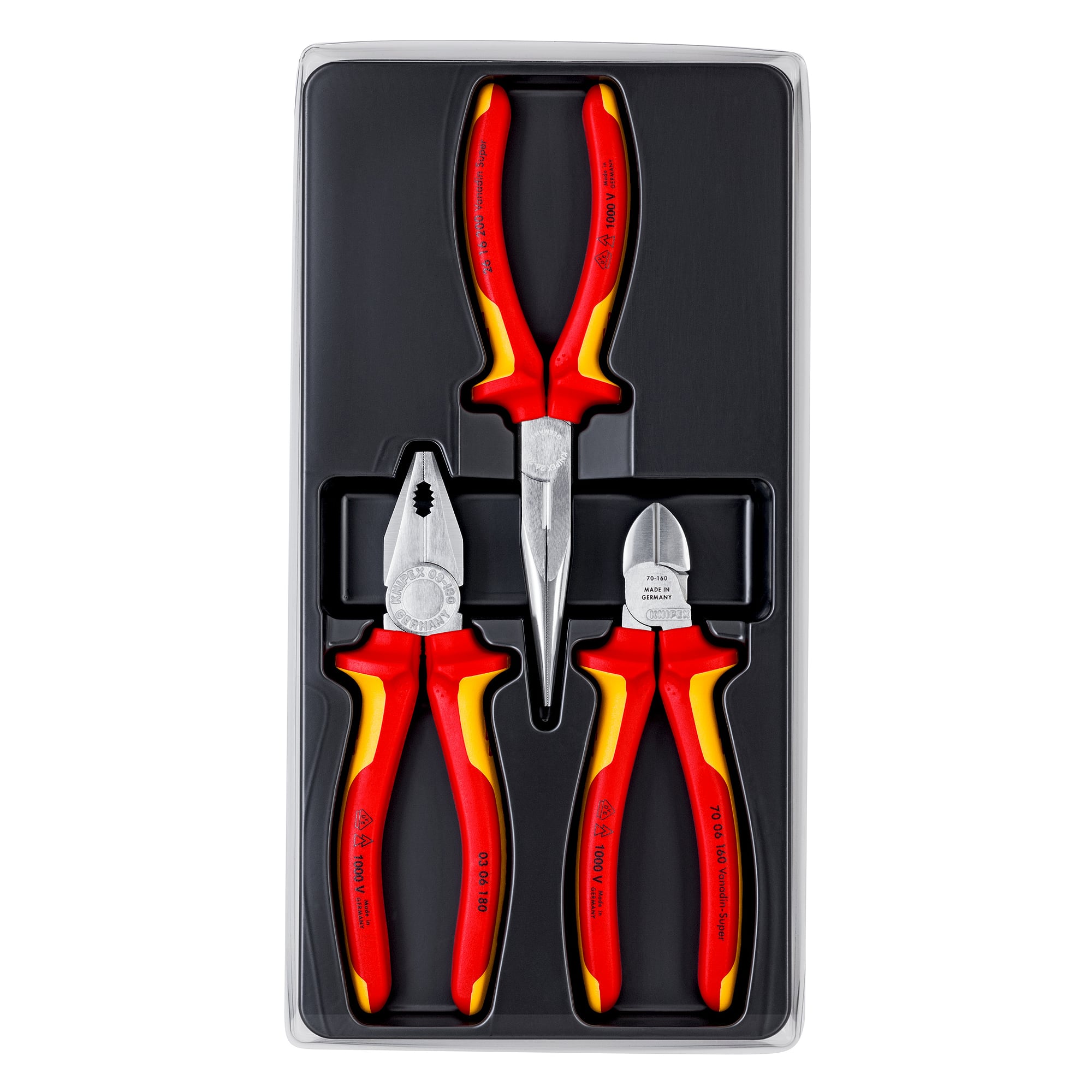 Elektro-Paket 3-teilig mit VDE-Zangen 03 06 180, 26 16 200 und 70 06 160, 1000 V
