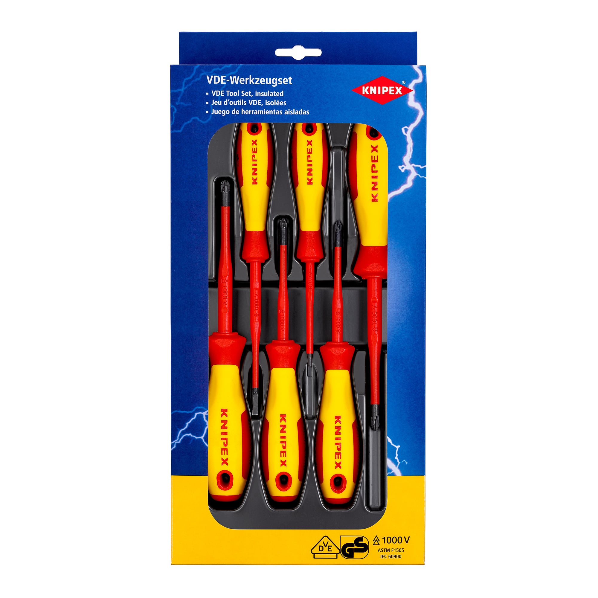 VDE Schraubendreher-Paket Schlitz, Phillips® und Pozidriv®, 6-teilig, Spitzen brüniert, 509 g
