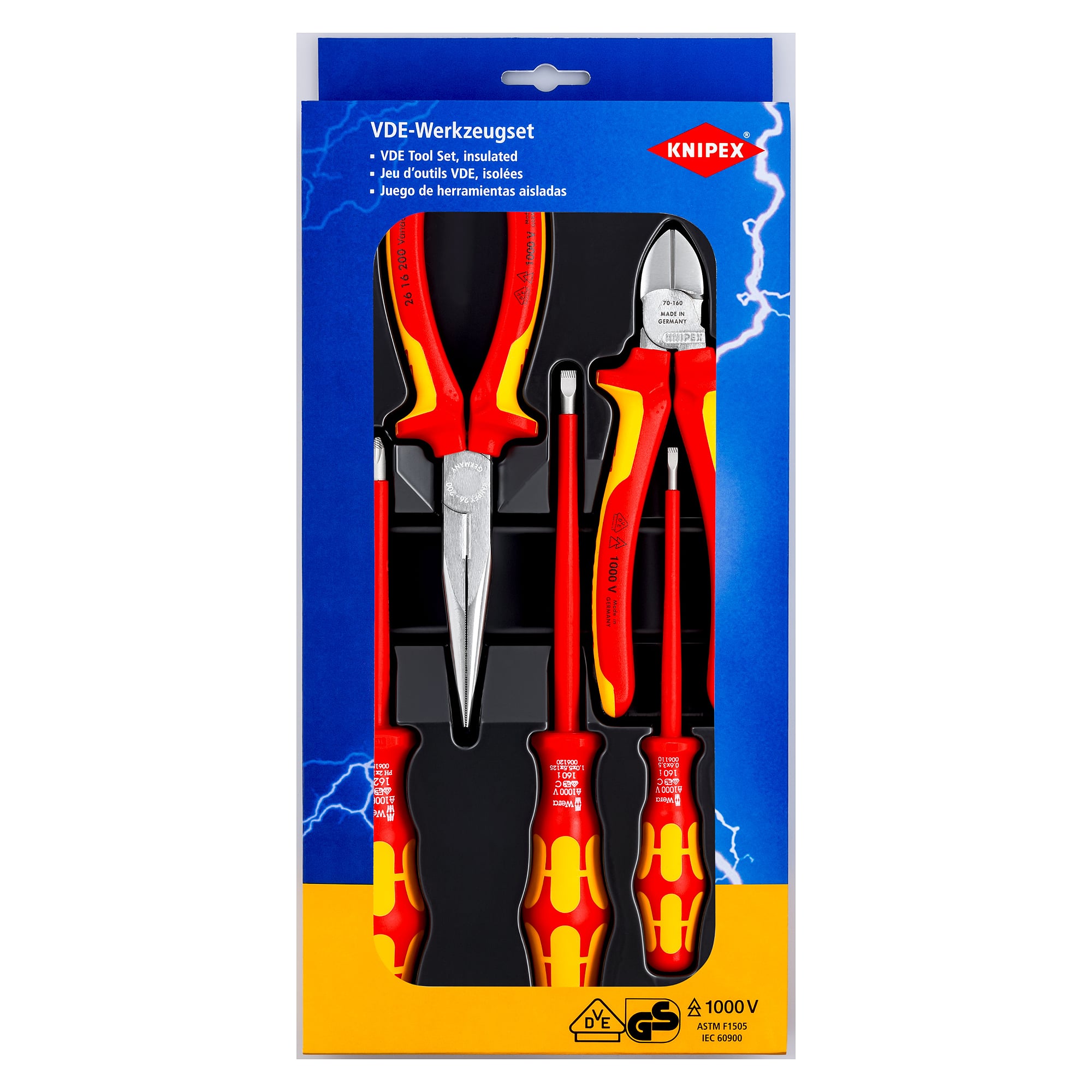 Jeu d'outils 1000 V VDE 5 pièces avec pinces et 3 tournevis WERA, 780 g