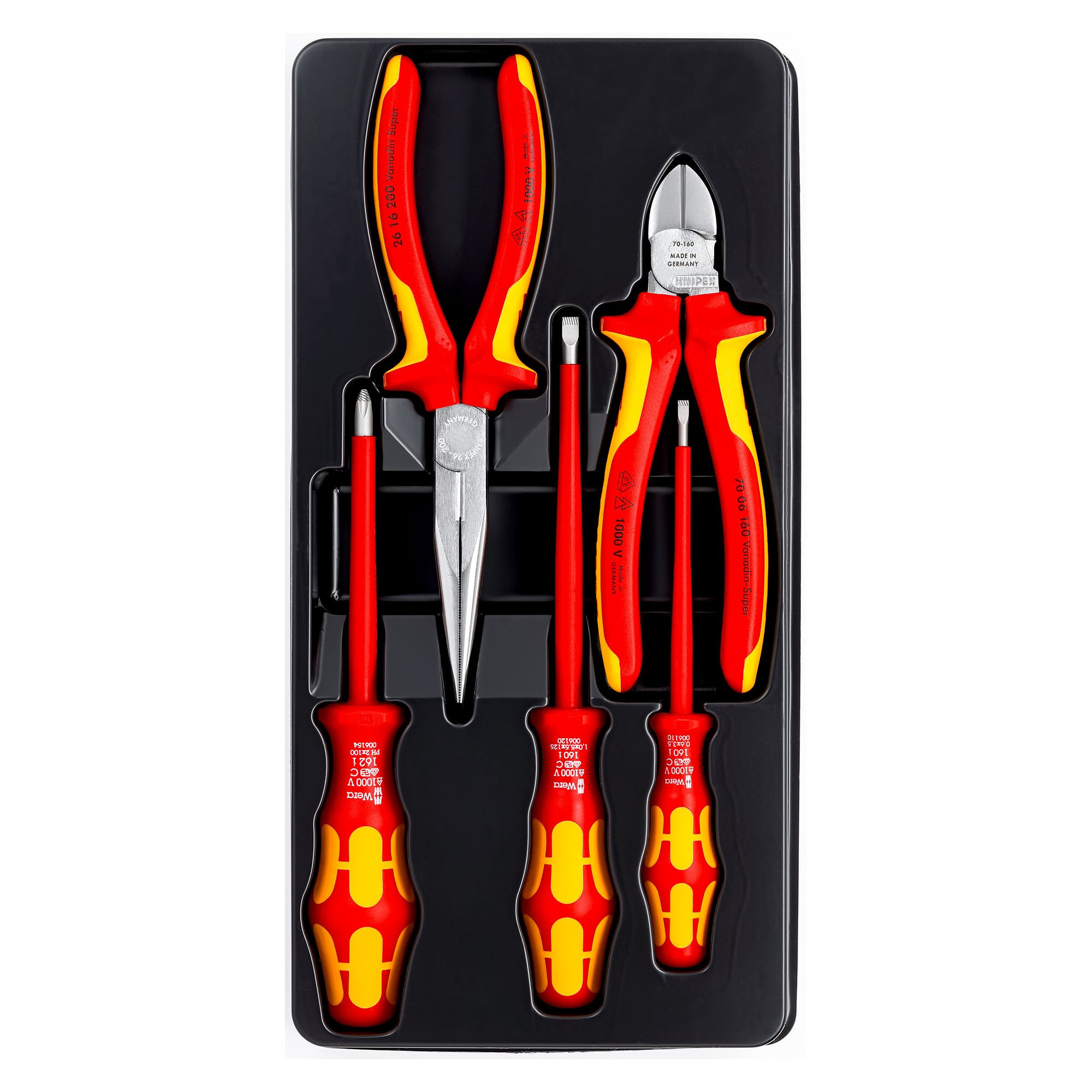 Jeu d'outils 1000 V VDE 5 pièces avec pinces et 3 tournevis WERA, 780 g