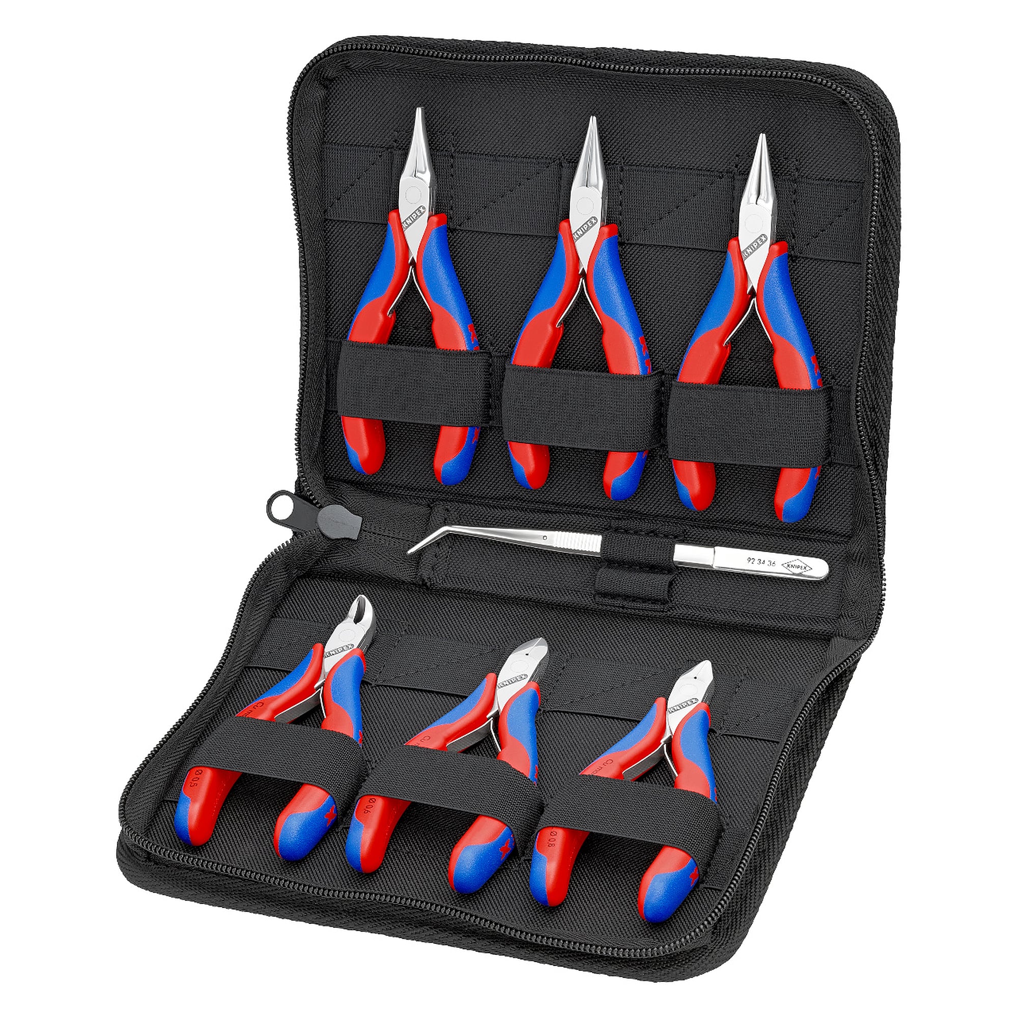 Elektronikzangen-Set 7-teilig mit sechs Zangen und Präzisionspinzette im Etui, 215 mm