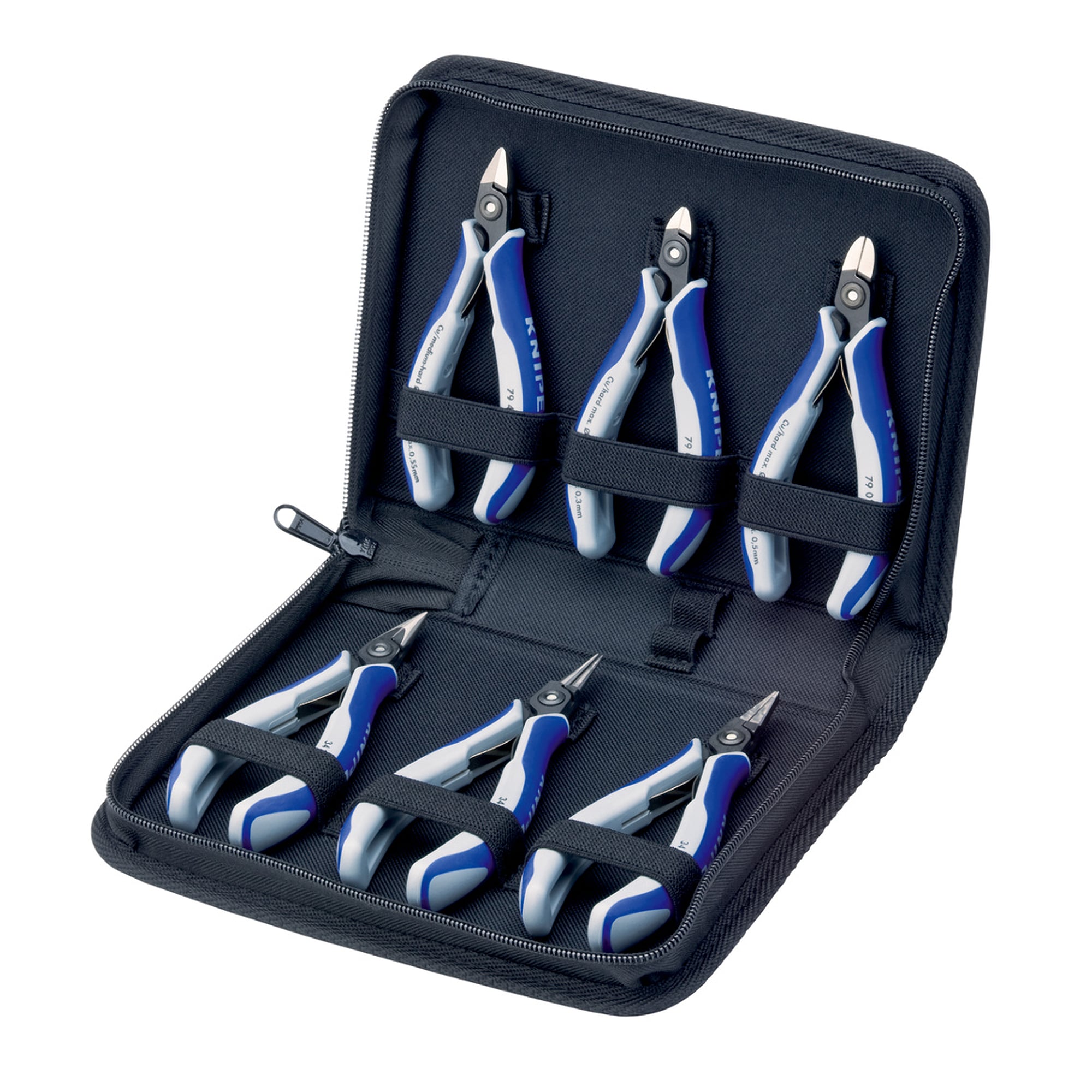 Elektronikzangen-Set 6-teilig mit Präzisionszangen im Polyester-Etui, 215 x 162 x 45 mm