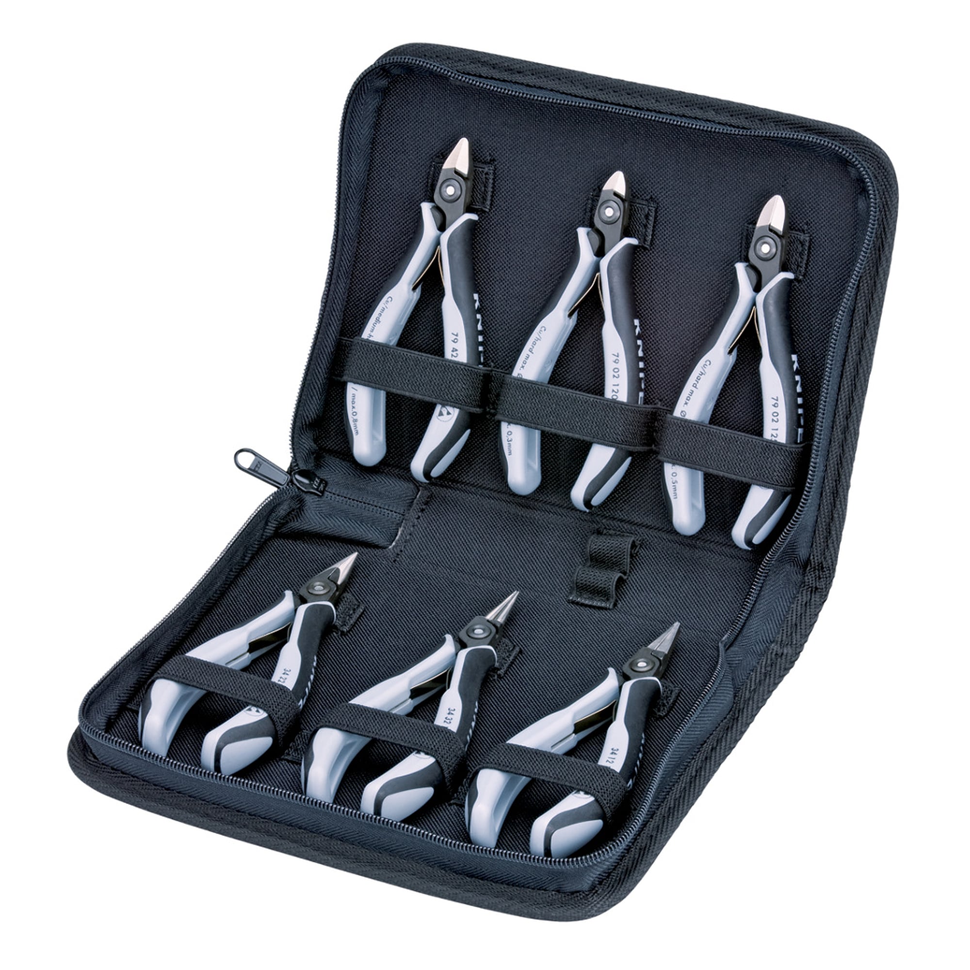 Electronics pliers set ESD, 6 pieces, precision pliers in a polyester case, 215 mm
