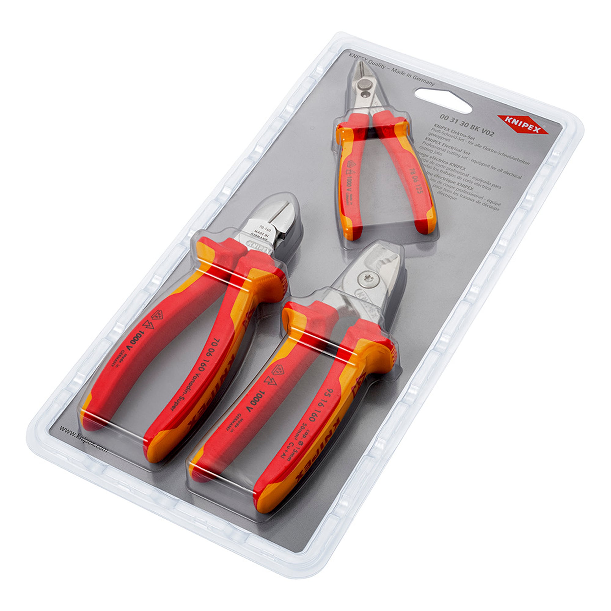 Elektro-Schneidset mit drei VDE-Zangen, Super Knips, Seitenschneider und StepCut Kabelschere