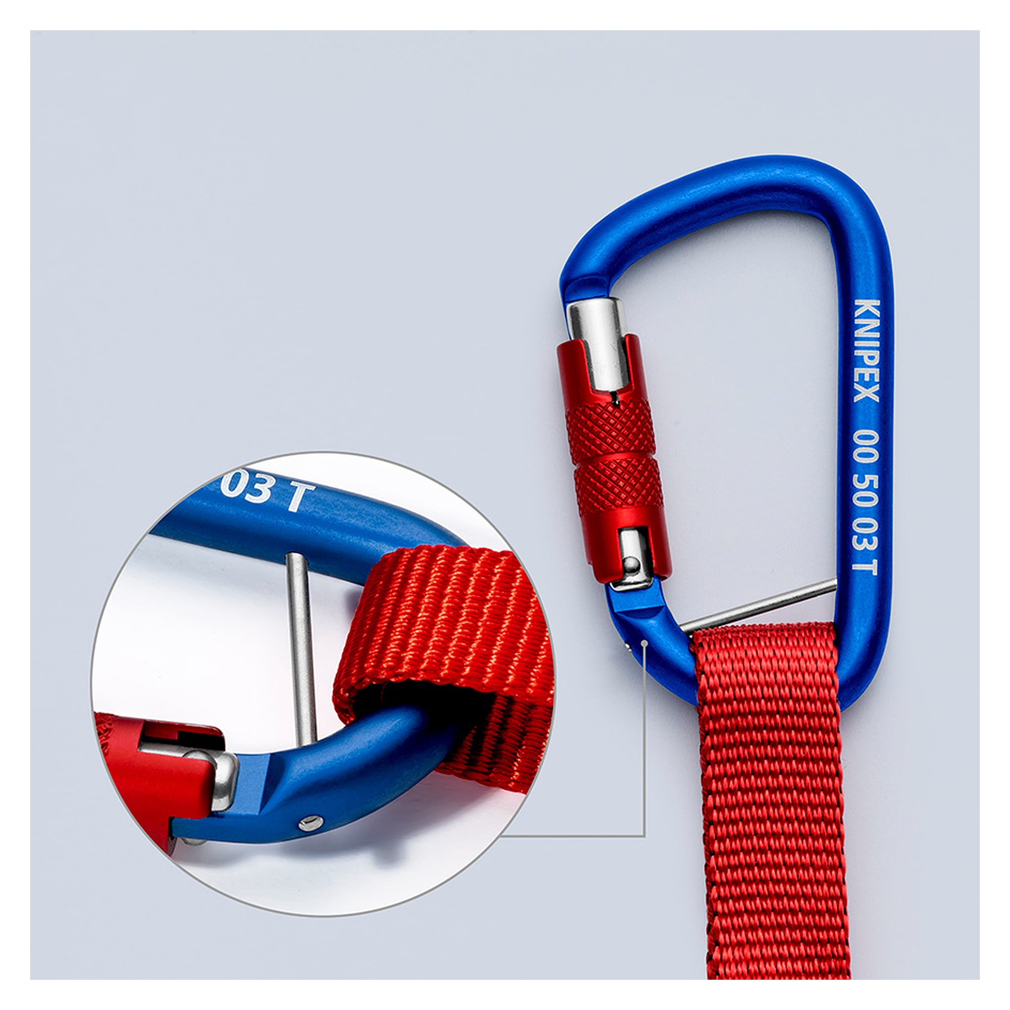 Adapterschlaufe mit fixiertem Materialkarabiner für Werkzeuge bis 6 kg, 186 mm