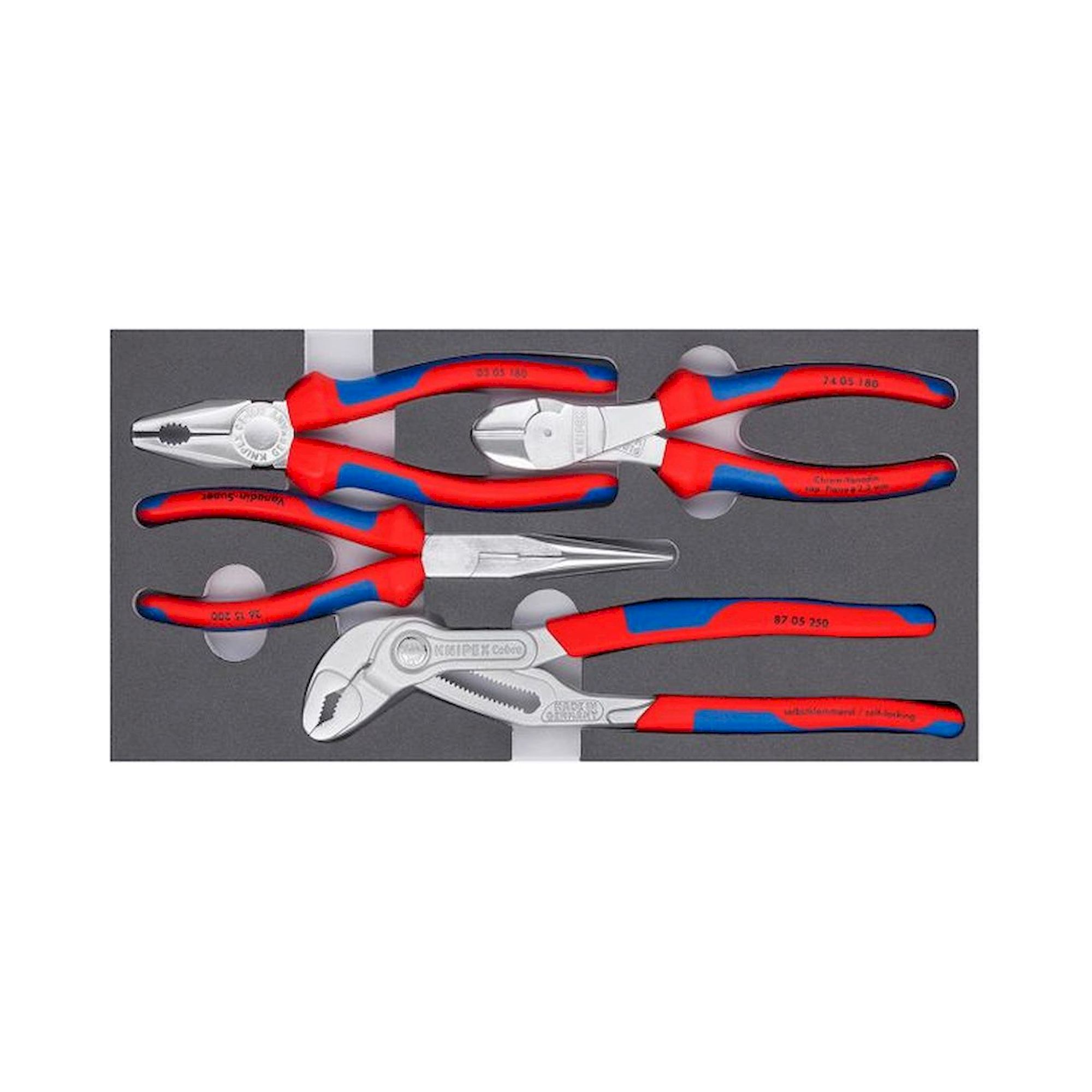 Knipex 00 20 01 V17. Zangen-Set "Basic Chrom" in Schaumstoffeinlage, 4-teilig