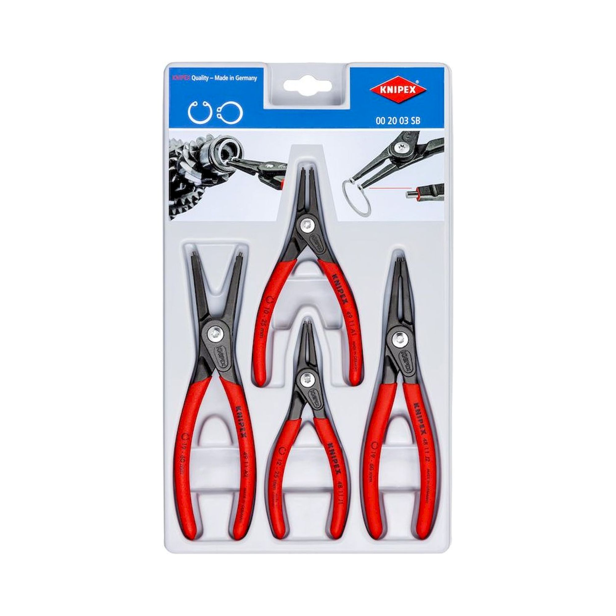Knipex 00 20 03 SB. Präzisions-Sicherungsringzangen-Set, 4-teilig, SB Verpackung