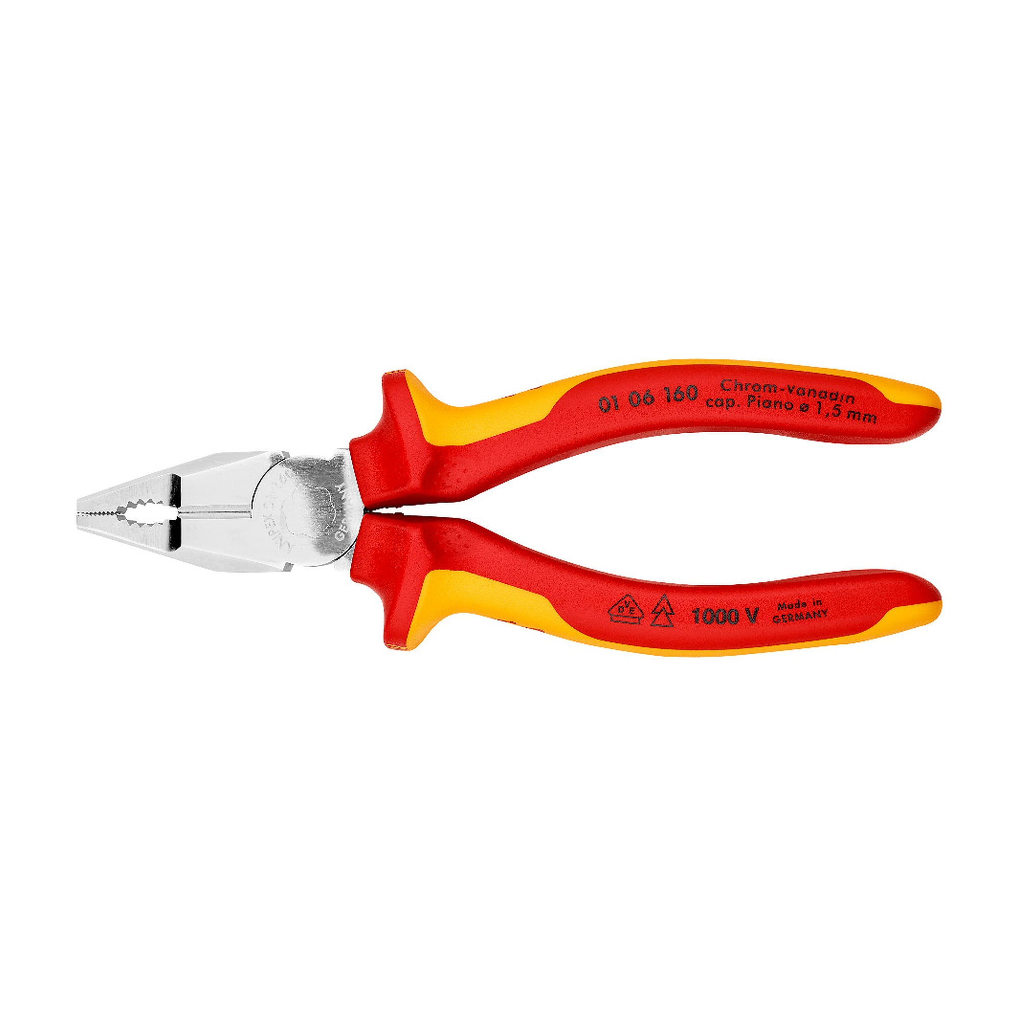 Pince universelle chrome-vanadium à poignées isolées VDE selon IEC 60900, 160 mm