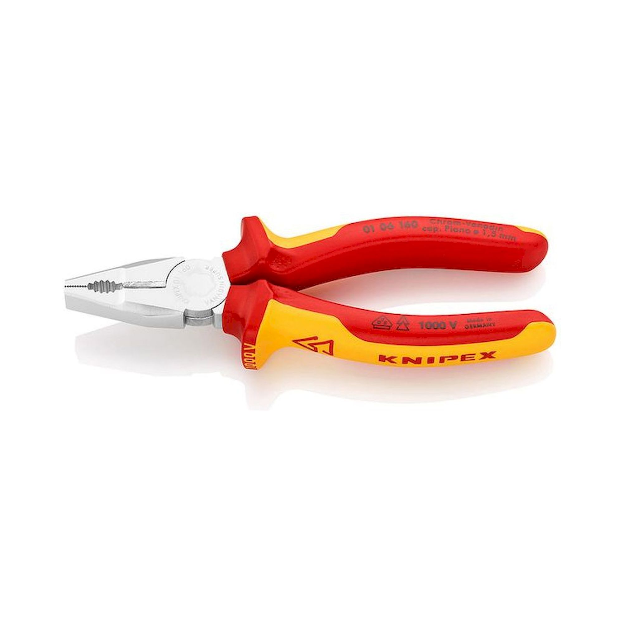 Knipex 01 06 190. Combination pliers chrome-vanadium, chrome-plated, insulated 190 mm