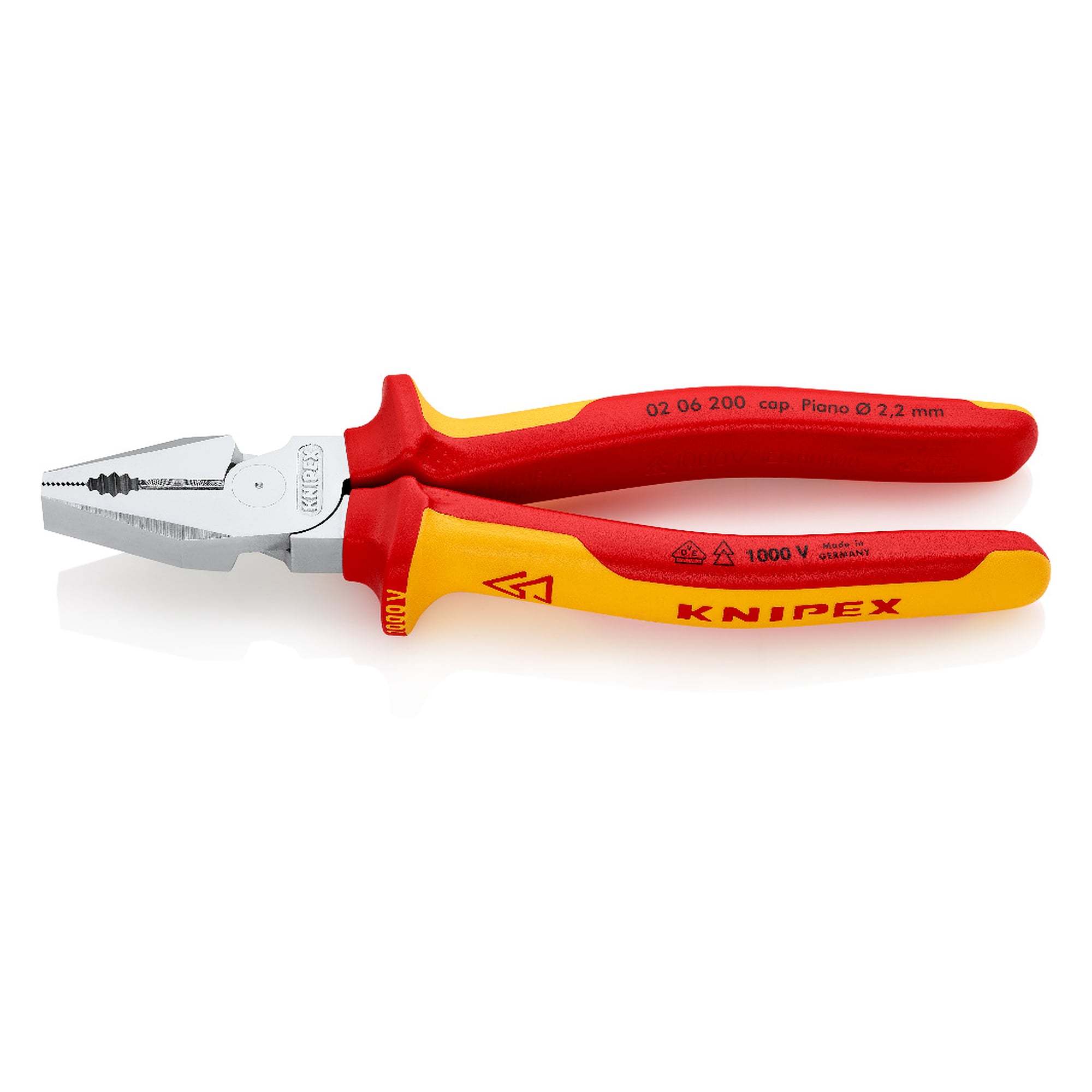 High leverage combination pliers, VDE insulated to 1000 V, cutting edges 63 HRC, 200 mm