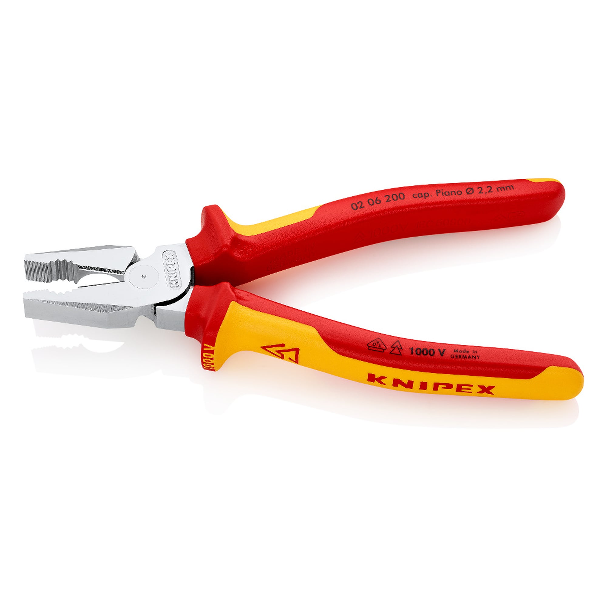 High leverage combination pliers, VDE insulated to 1000 V, cutting edges 63 HRC, 200 mm