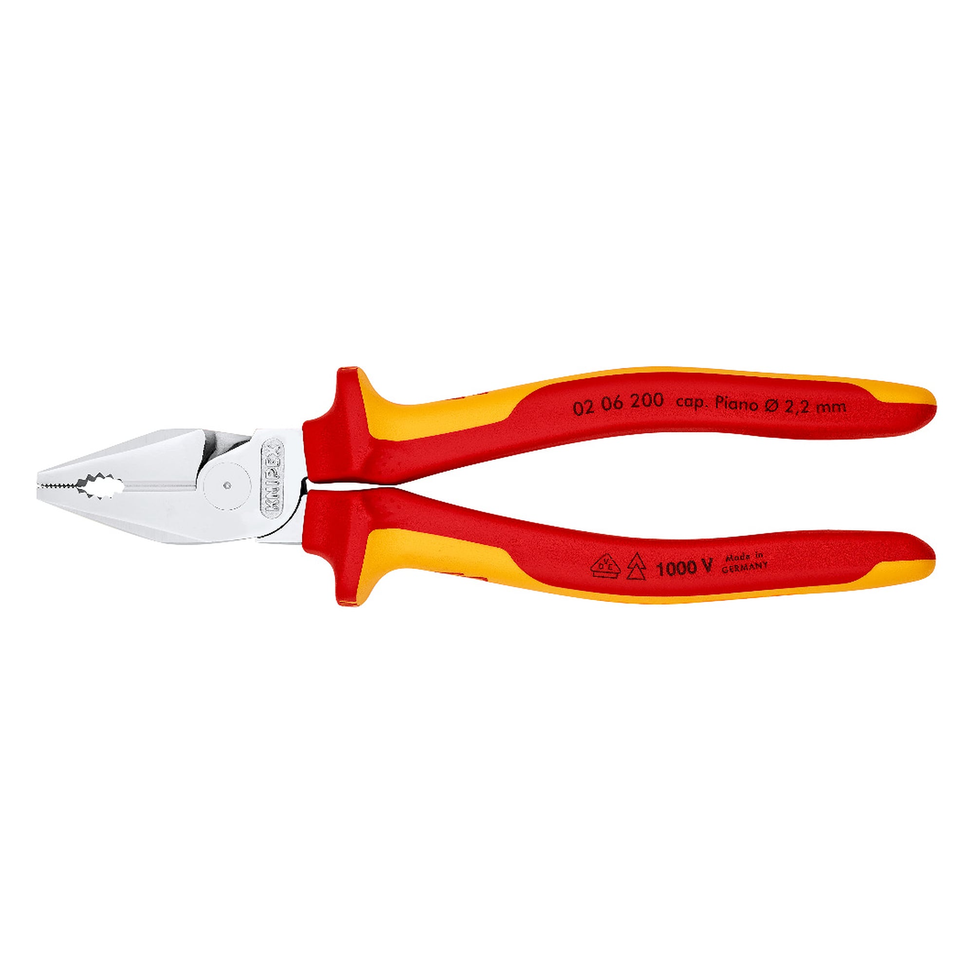 High leverage combination pliers, VDE insulated to 1000 V, cutting edges 63 HRC, 200 mm