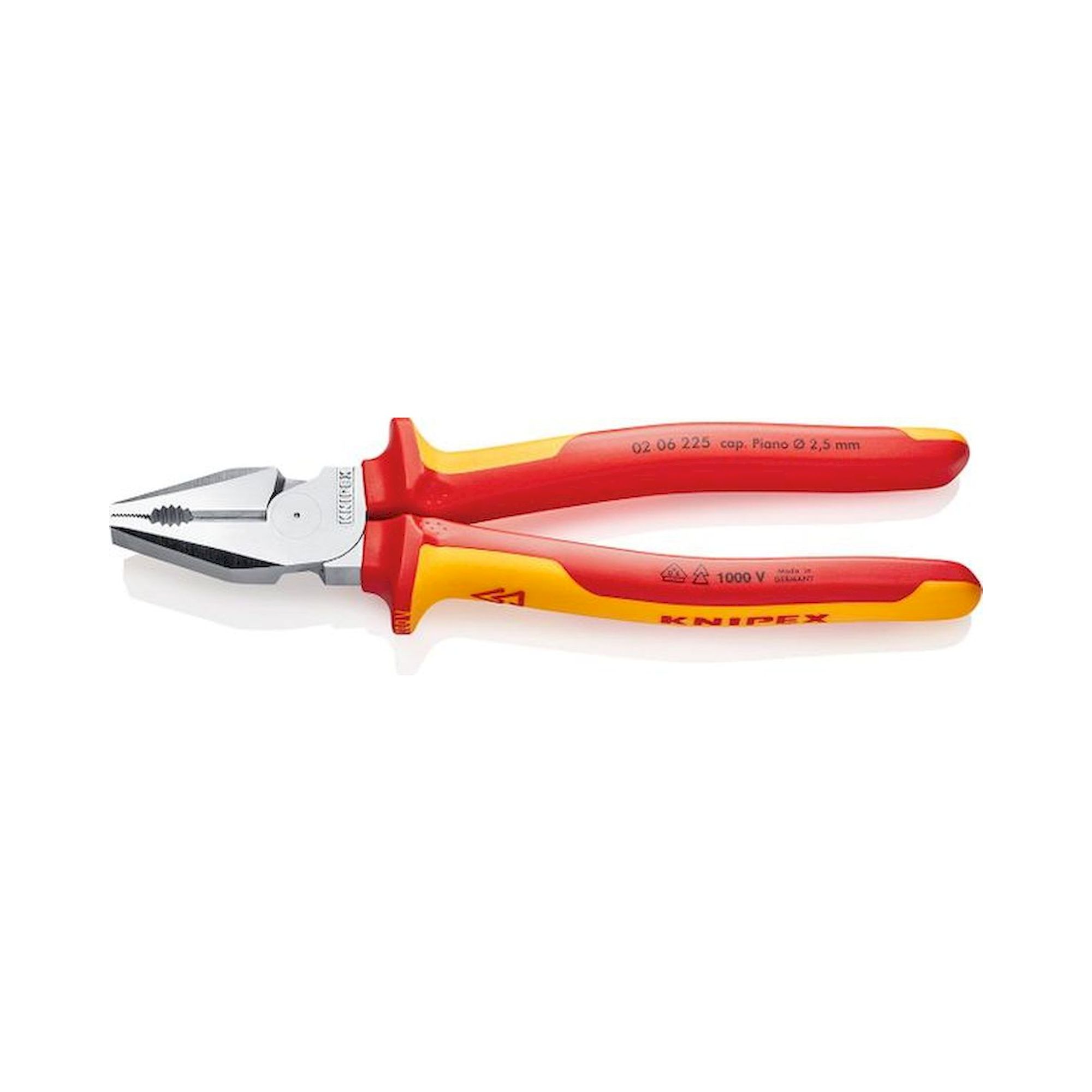 Knipex 02 06 225. Kraft-Kombizange, verchromt, isoliert 225 mm
