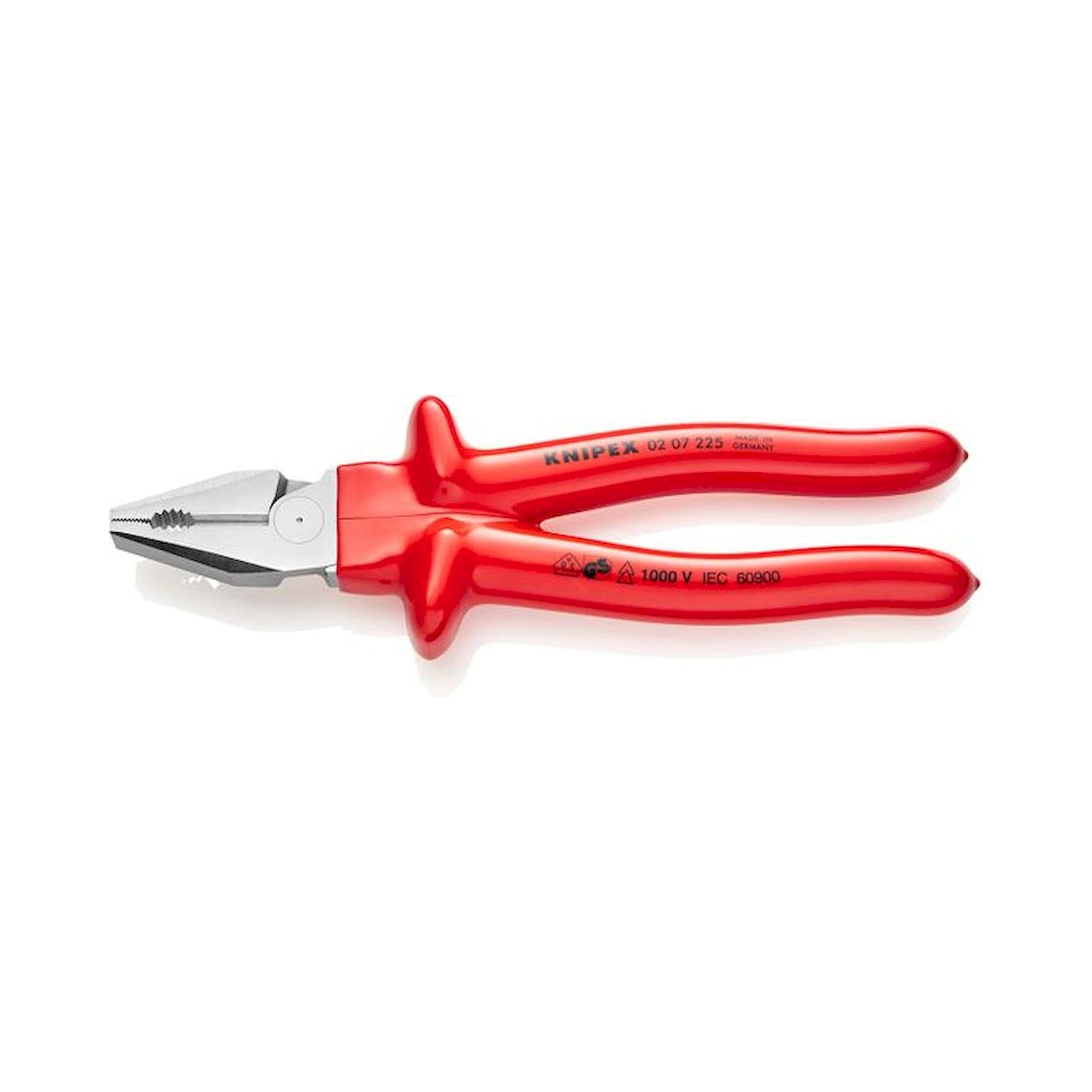 Knipex 02 07 225. Power combination pliers, chrome-plated, dip-insulated, 225 mm