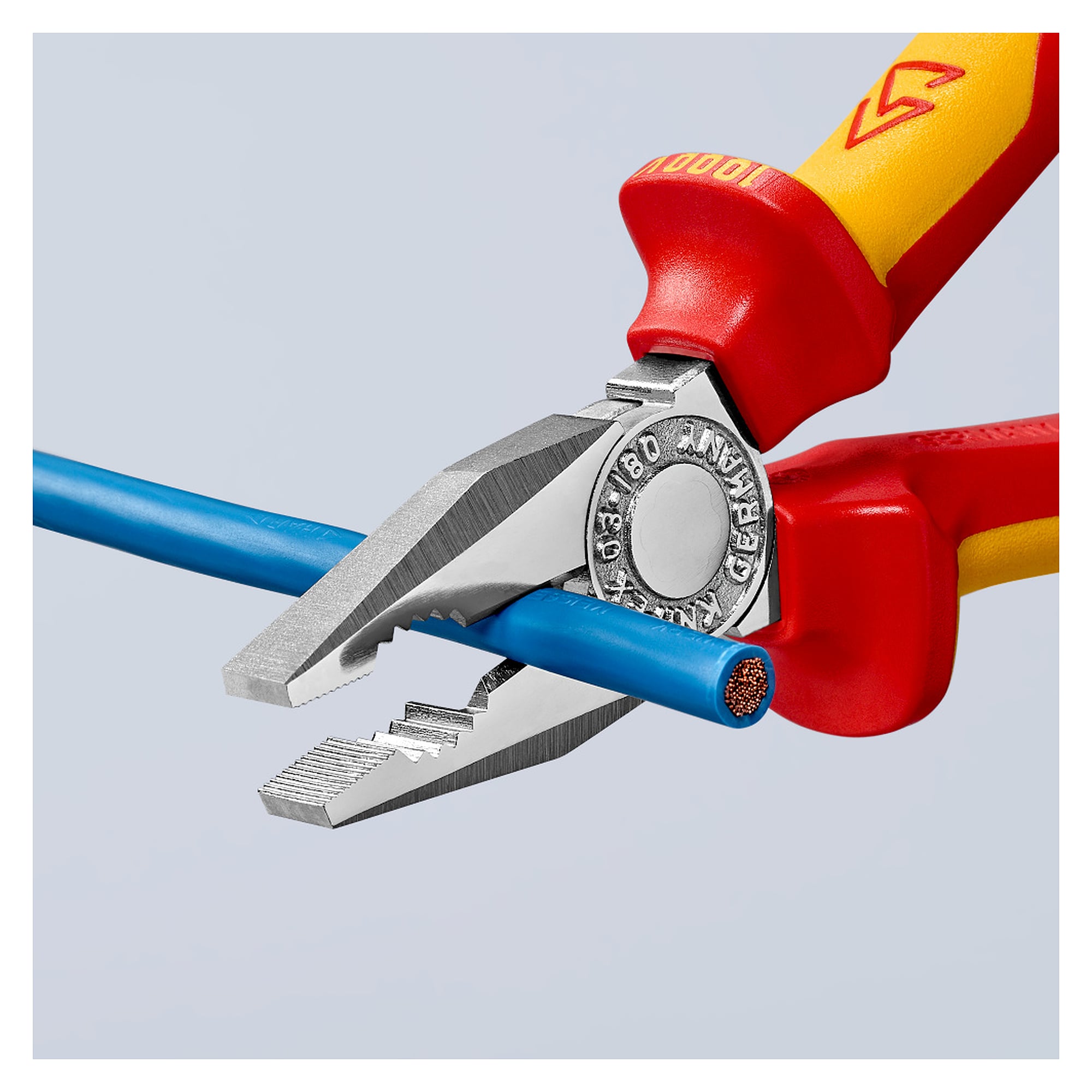 VDE insulated combination pliers with tether attachment point, 180 mm
