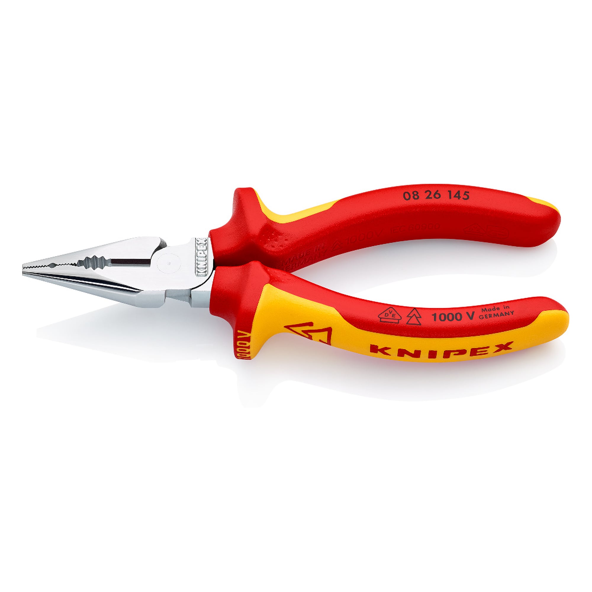 Needle-nose combination pliers, insulated VDE 1000 V, slim head, 145 mm