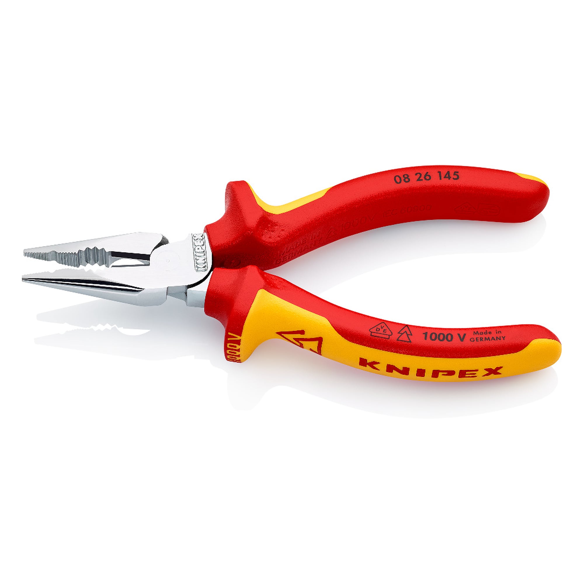 Needle-nose combination pliers, insulated VDE 1000 V, slim head, 145 mm