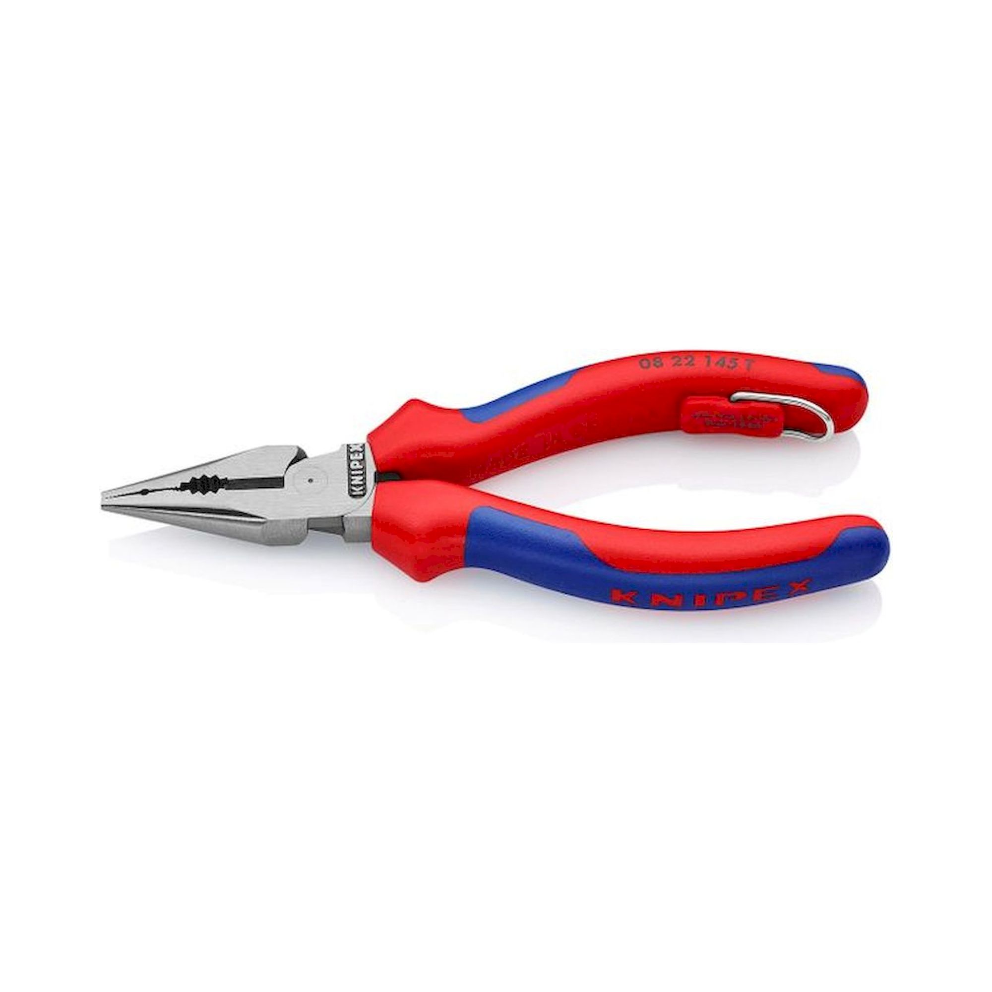 Knipex 08 22 145 T. Pointed combination pliers, black atramentized, with integrated fastening eyelet, 145 mm