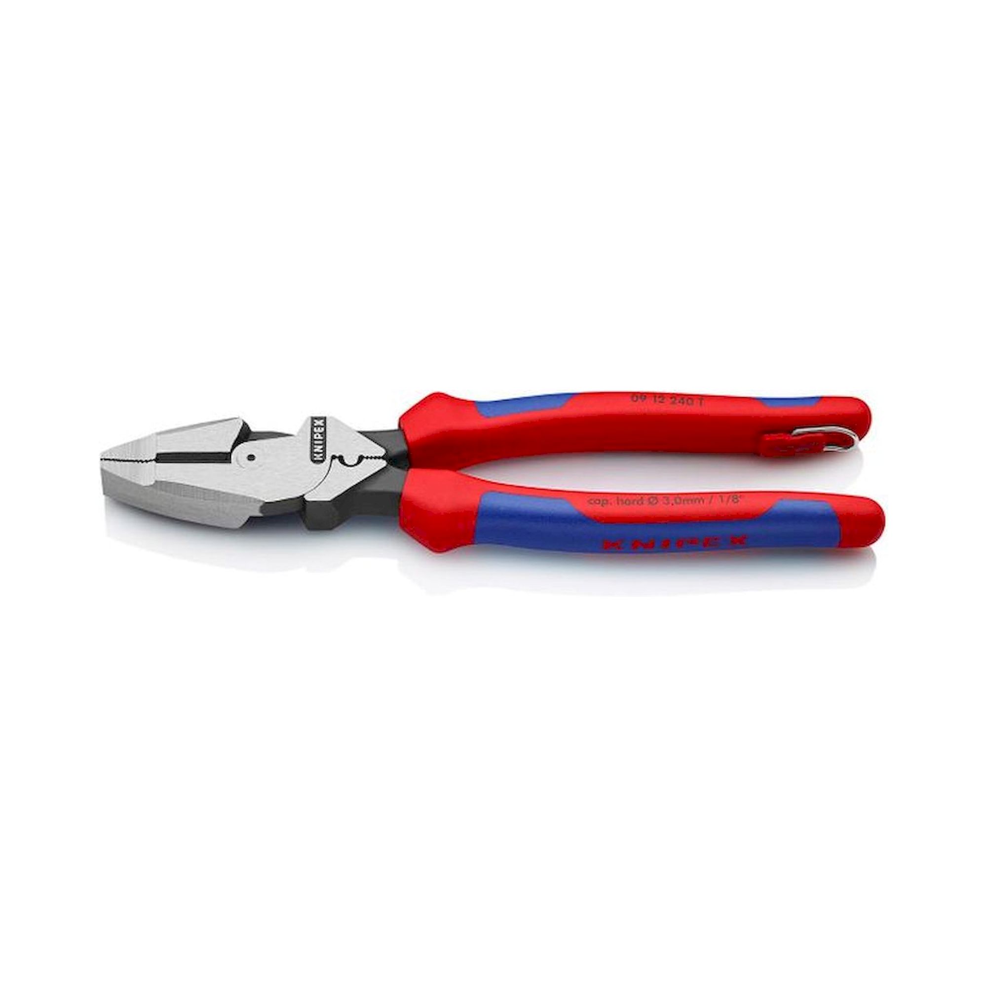 Knipex 09 12 240 T. "Lineman's Pliers" high-strength combination pliers, American model, black atramentized, with multi-component grips and fastening eyelet, 240 mm