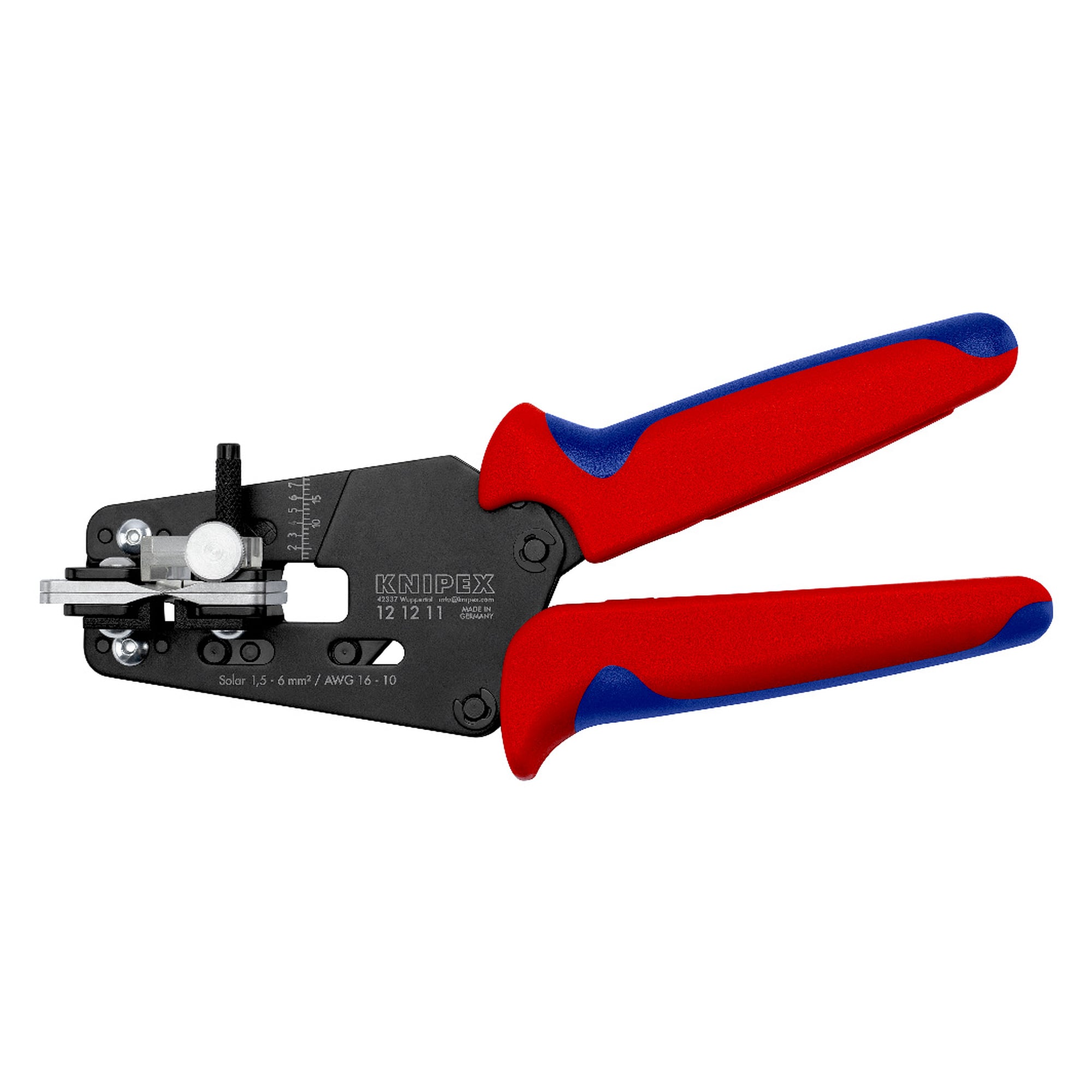 Pince à dénuder de précision à couteaux de forme pour câble PV 1,5 à 6 mm², AWG 16 à 10, 195 mm