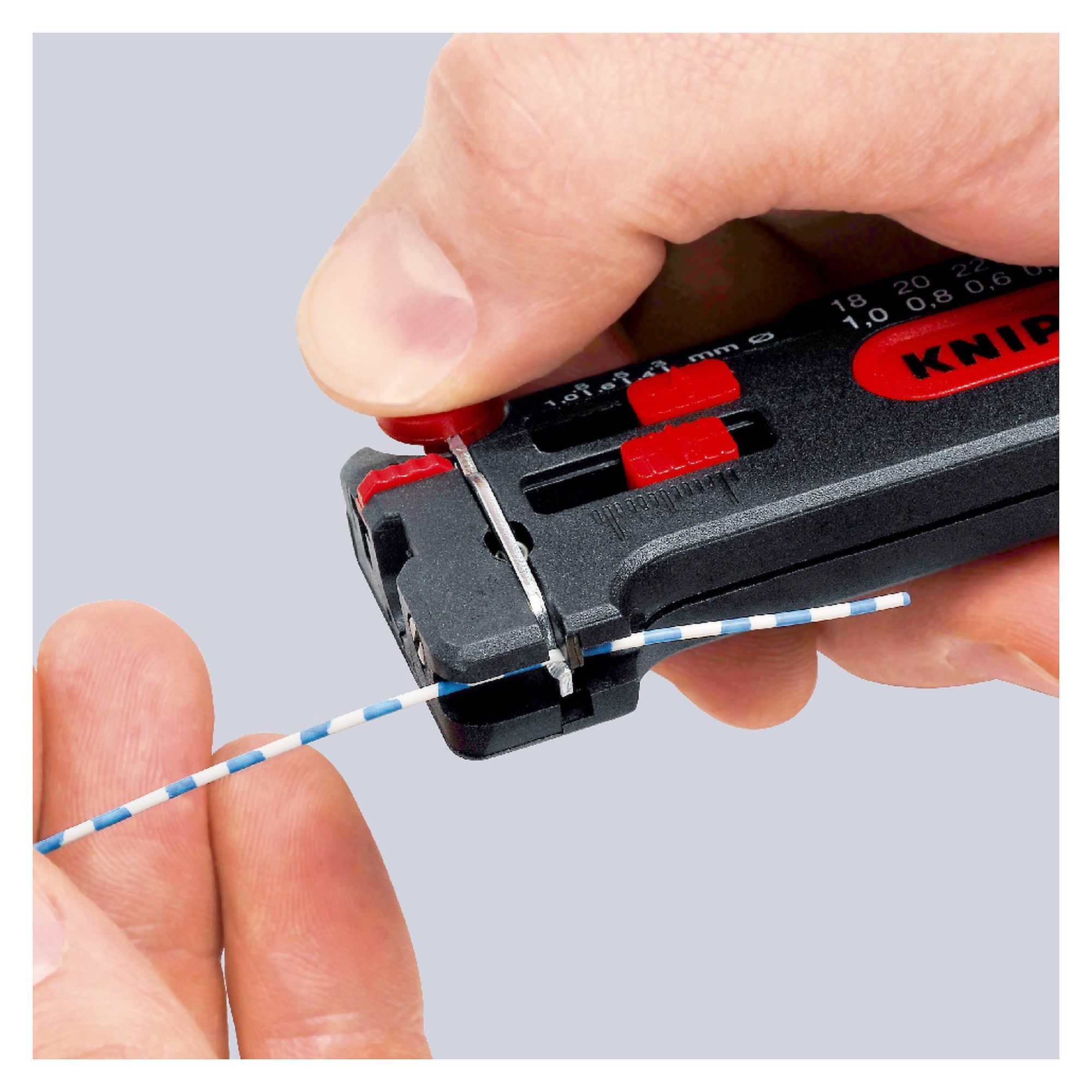 Mini-Abisolierwerkzeug für dünne Cu-Leiter Ø 0,12 bis 0,4 mm, mit Längenanschlag, 100 mm