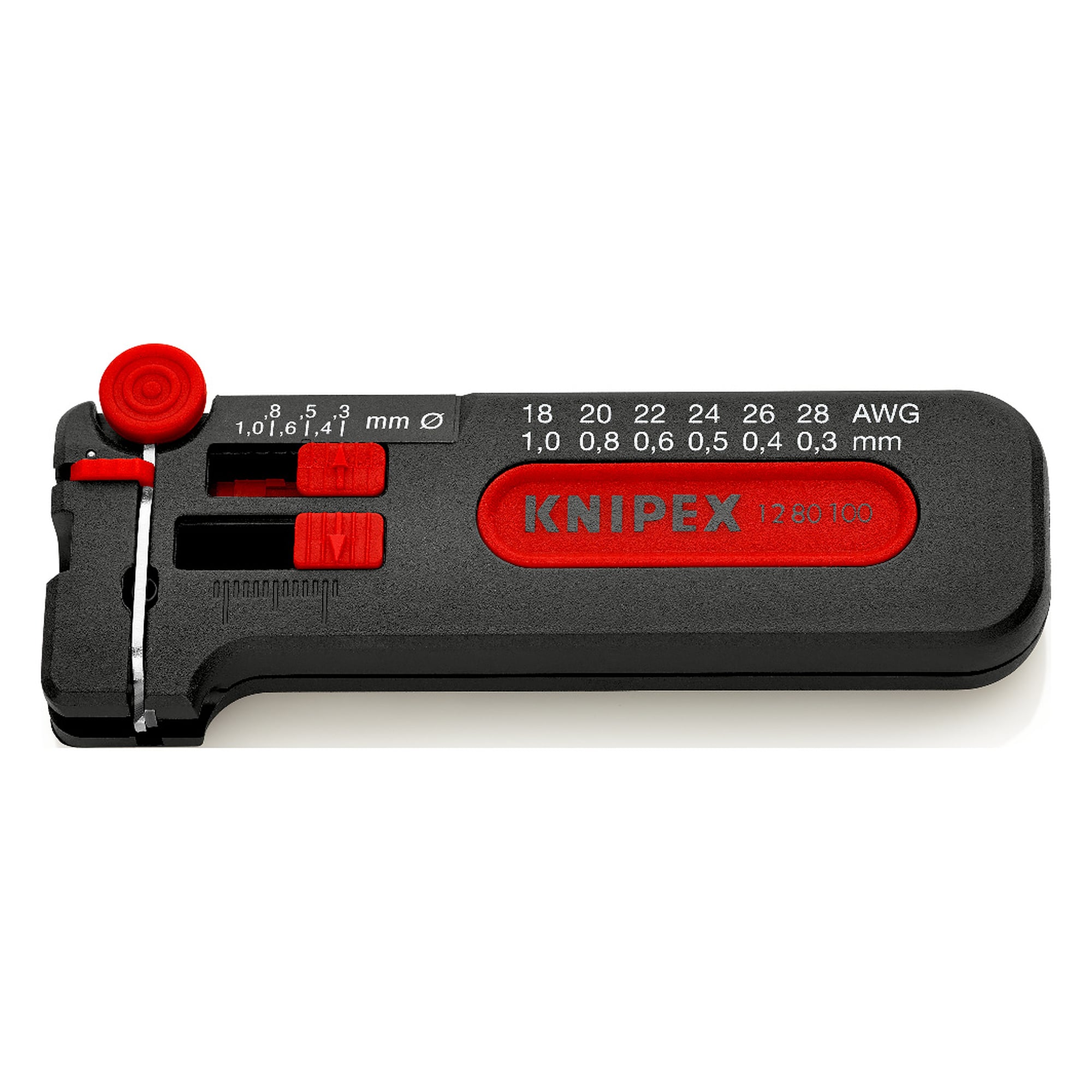 Mini wire stripper for thin copper conductors 0.3 - 1.0 mm dia., with length stop