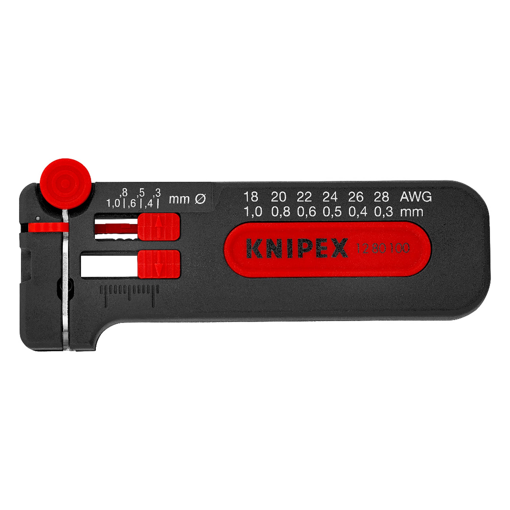 Mini wire stripper for thin copper conductors 0.3 - 1.0 mm dia., with length stop