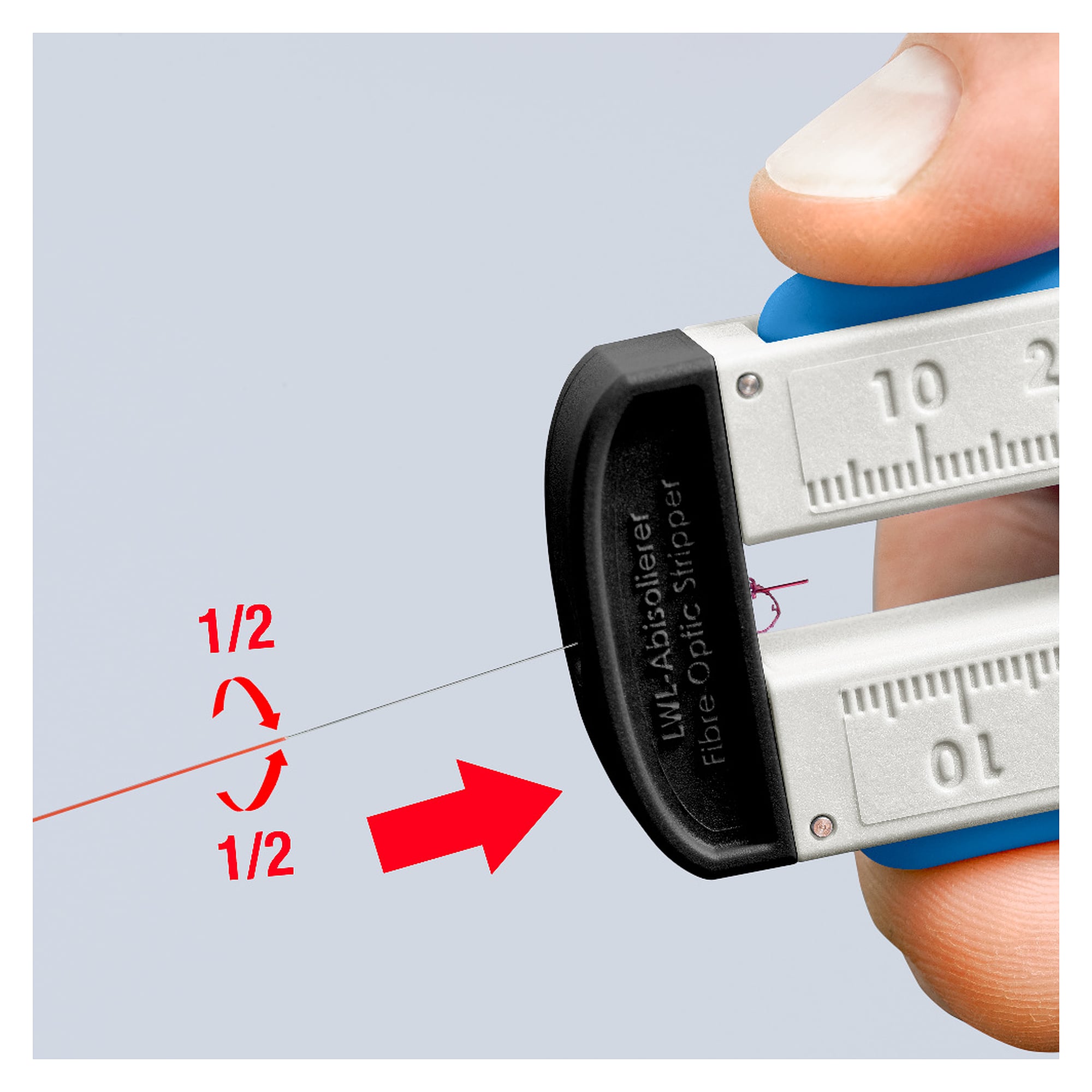 Abisolierwerkzeug für Glasfaserkabel Ø 0,125 mm mit Längenanschlag 5 bis 45 mm, 110 mm