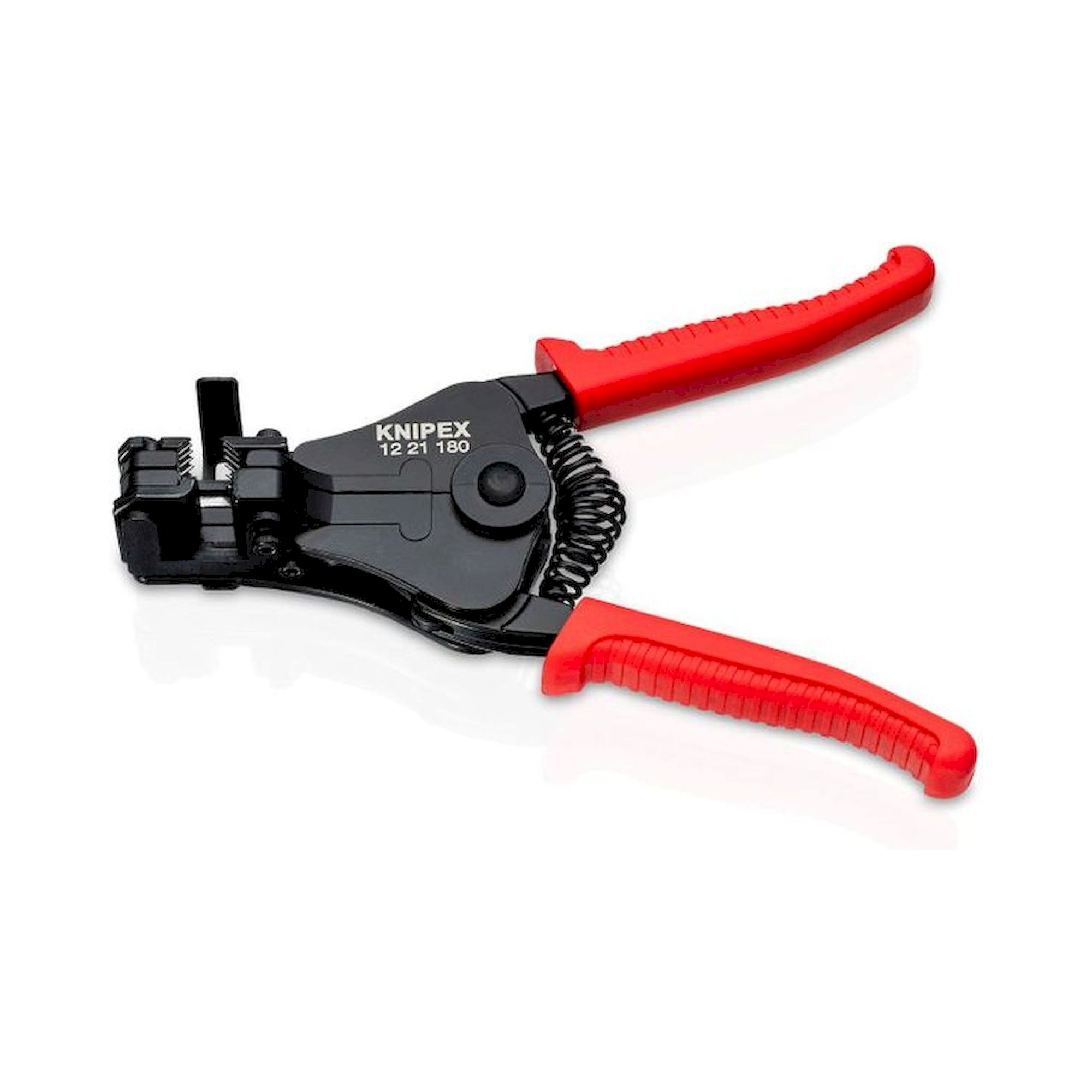 Knipex 12 21 180 SB. Abisolierzange mit Formmessern, schwarz lackiert, mit Kunststoff-Griffhüllen, 180 mm, SB Verpackung