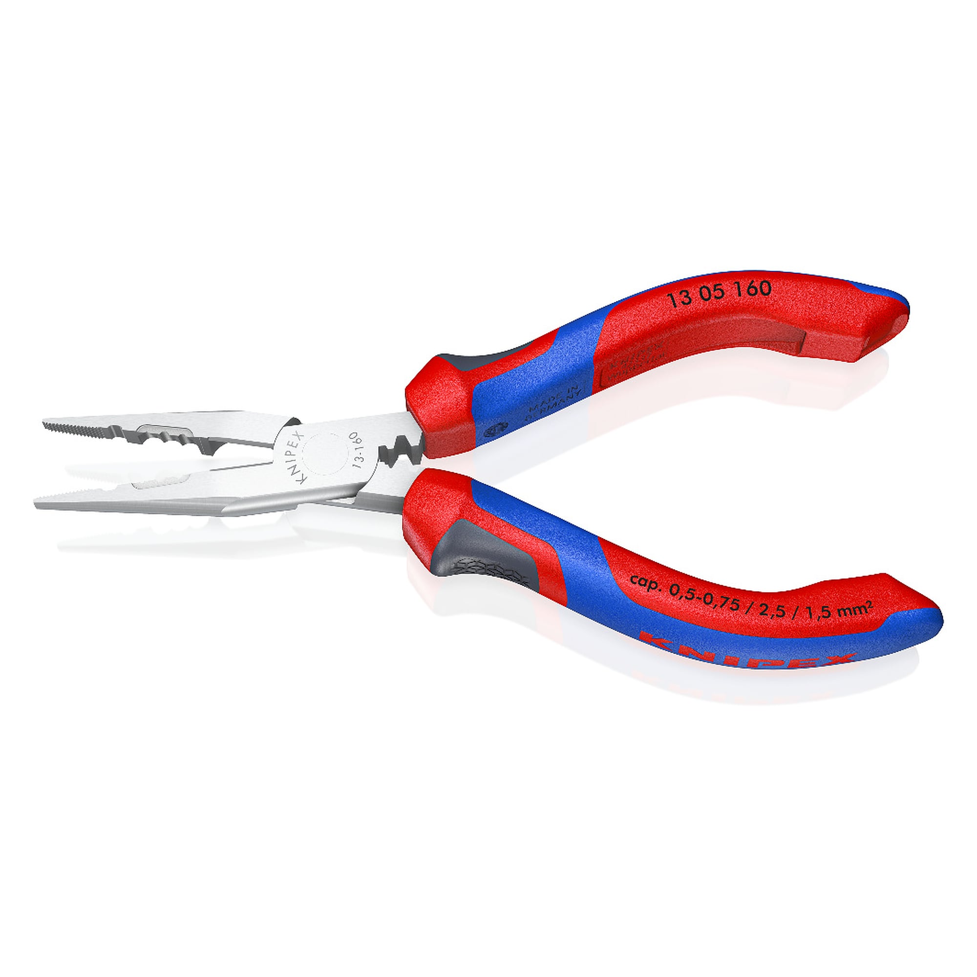 Verdrahtungszange verchromt mit Comfort-Griffen, Abisolierlöcher 0,5 bis 2,5 mm², 160 mm