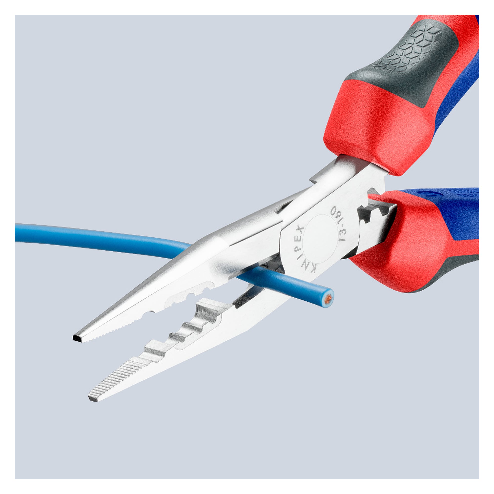 Verdrahtungszange verchromt mit Comfort-Griffen, Abisolierlöcher 0,5 bis 2,5 mm², 160 mm