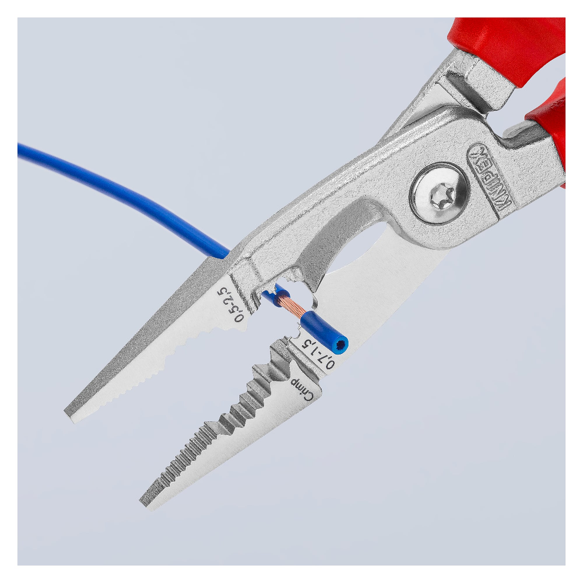 Elektro-Installationszange VDE 1000 V mit 6 Funktionen, Kabelschnitt bis Ø 15 mm, 200 mm